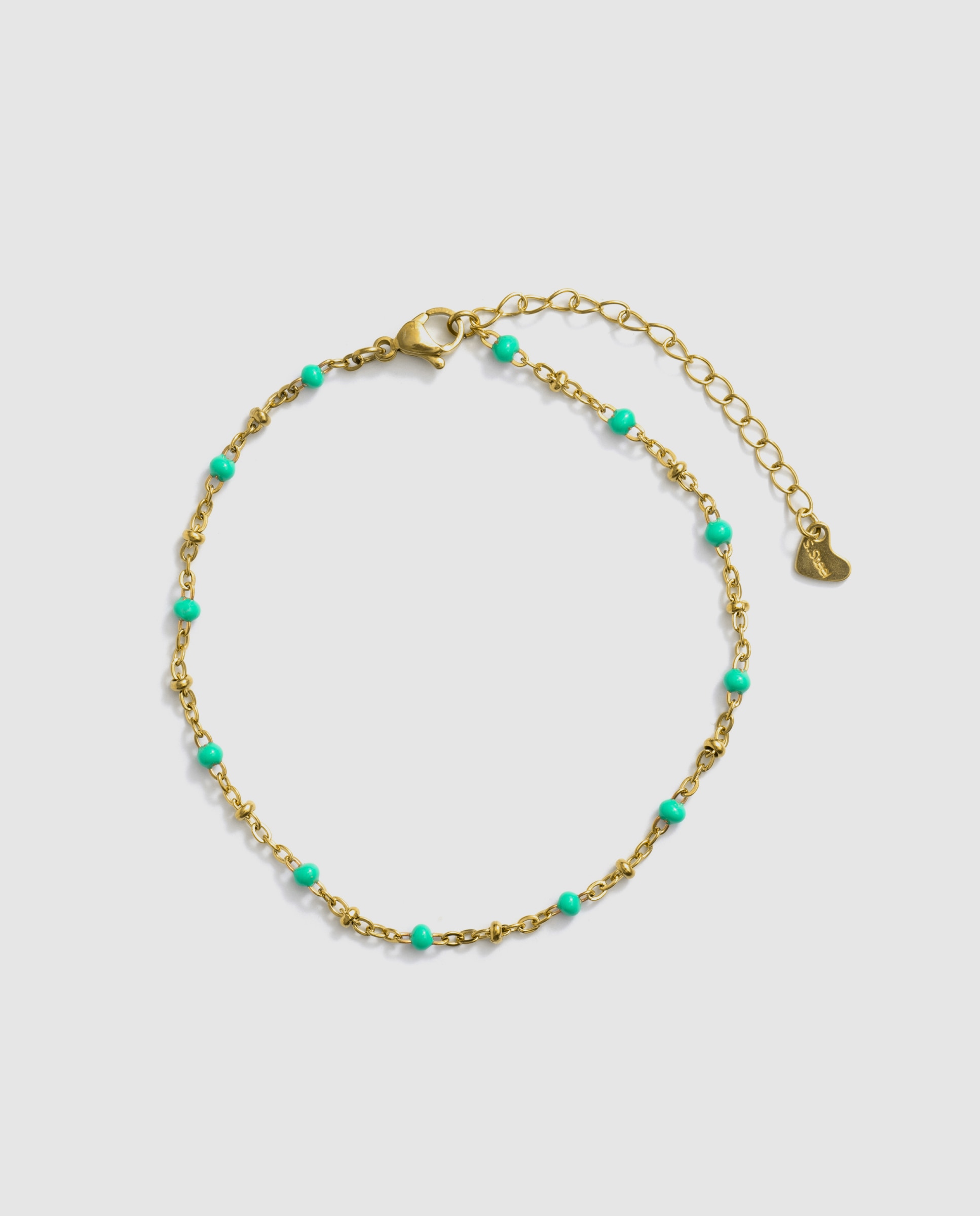 Pulseira de Corrente de Aço Africa Acabada em Ouro Amarelo de 18k com Lacado Verde-3