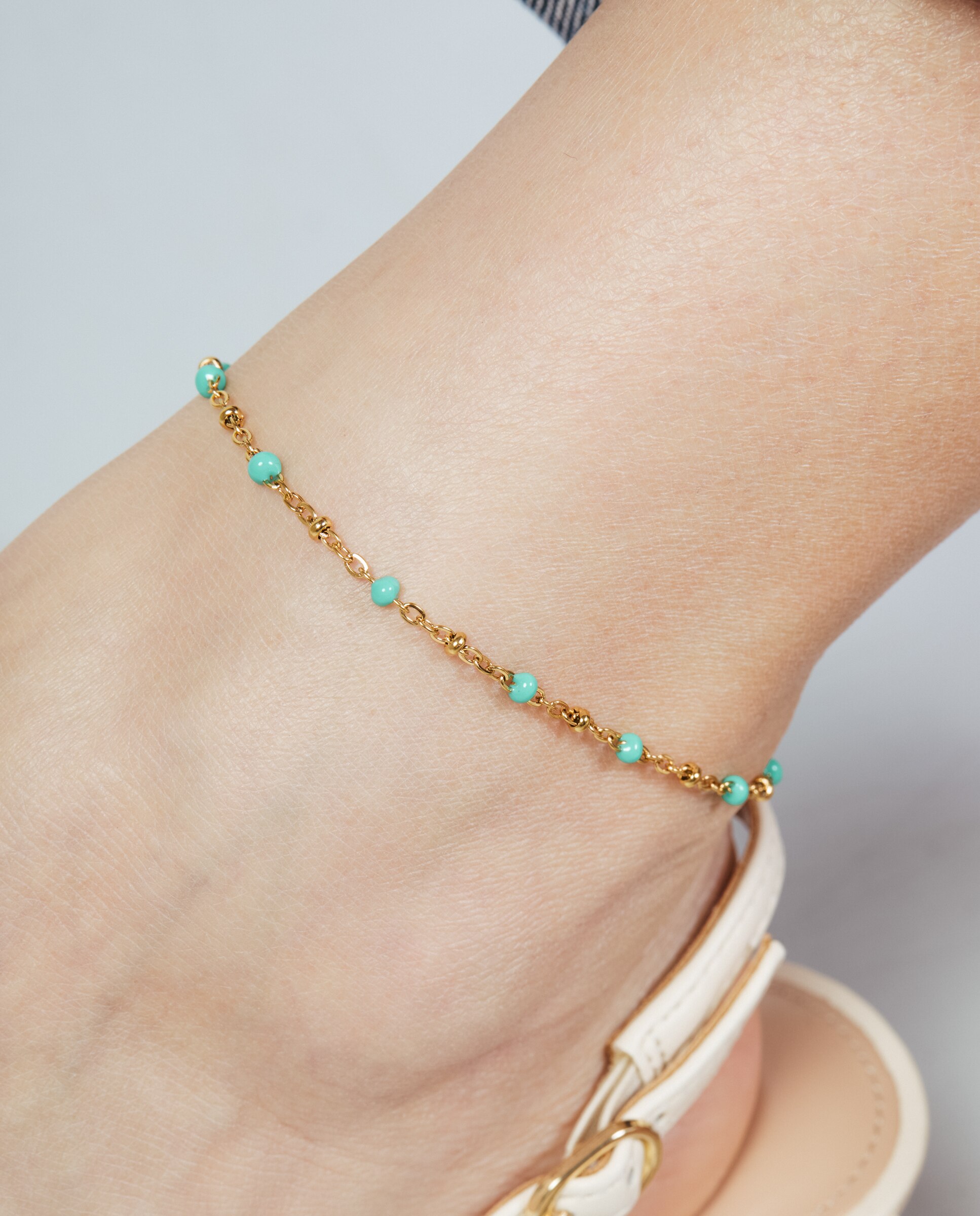 Pulseira de Corrente de Aço Africa Acabada em Ouro Amarelo de 18k com Lacado Verde-4