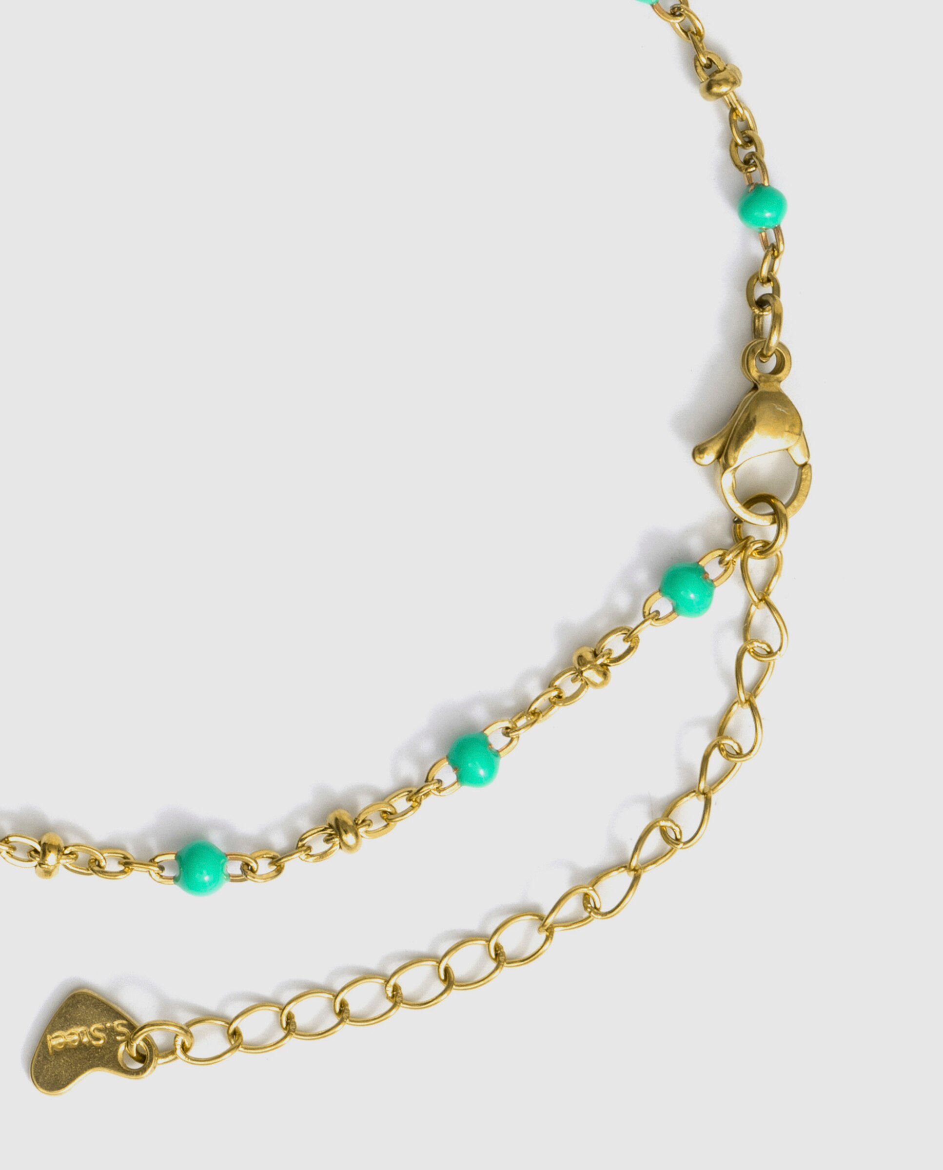 Pulseira de Corrente de Aço Africa Acabada em Ouro Amarelo de 18k com Lacado Verde-7