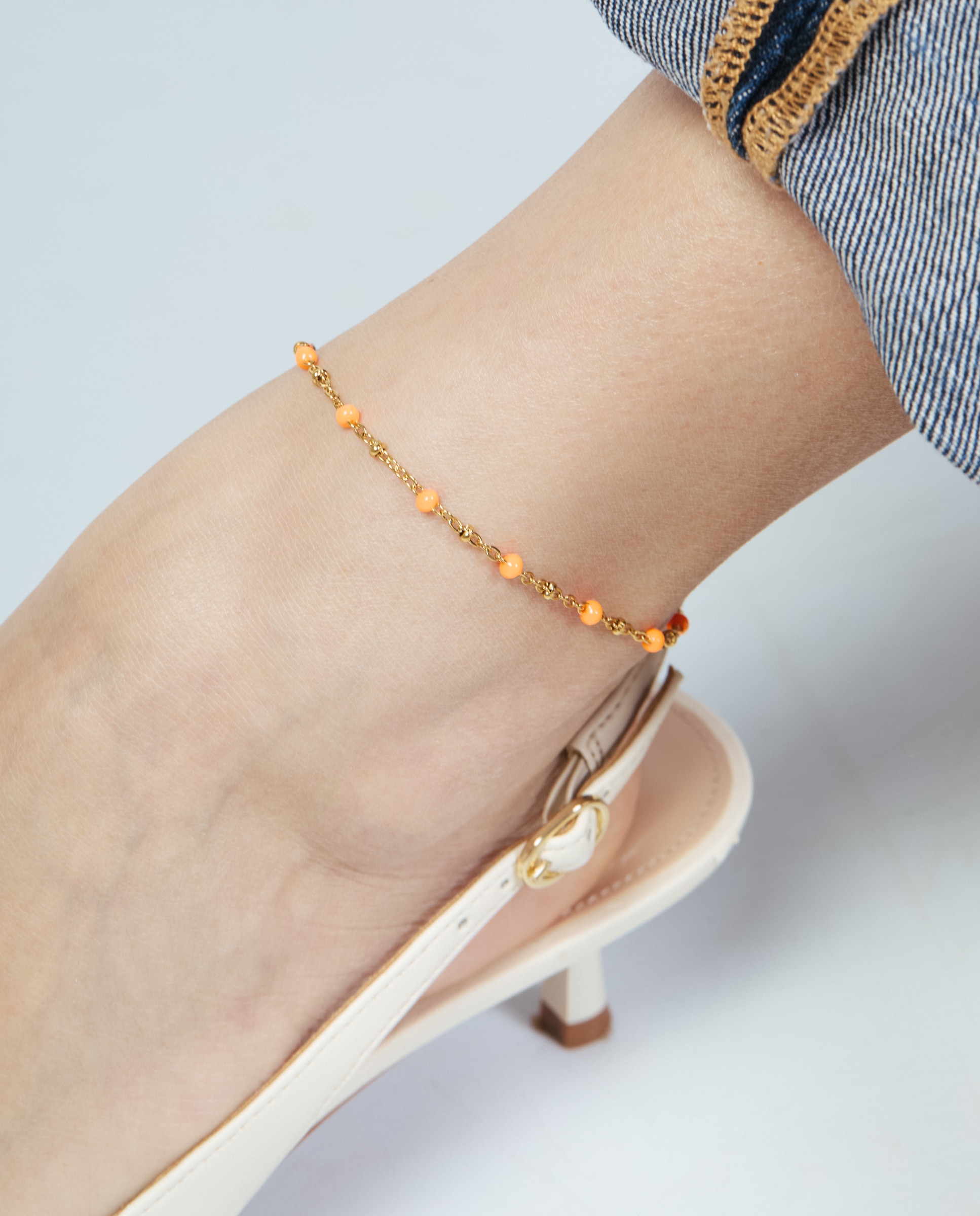 Pulseira de Corrente de Aço Africa Acabada em Ouro Amarelo de 18k com Lacado Laranja-4