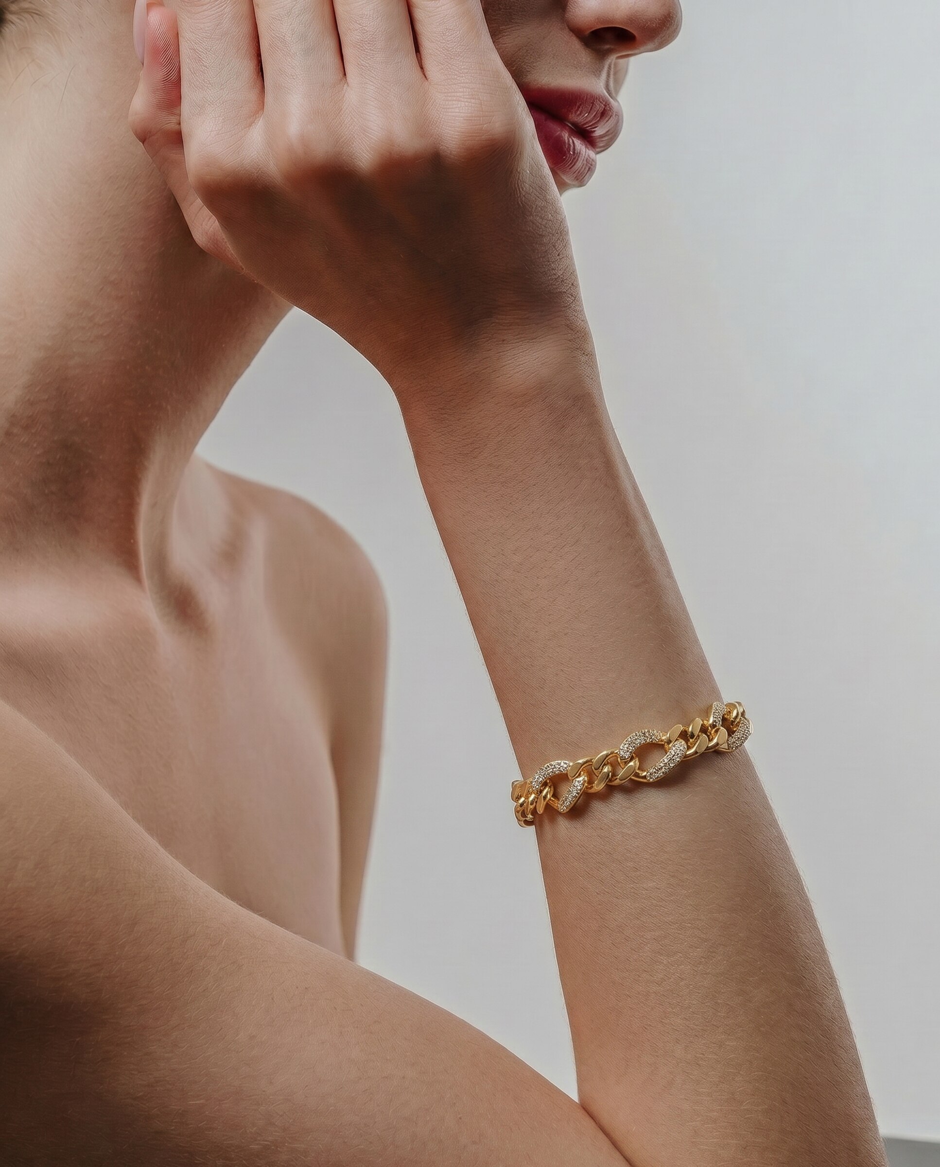 Pulseira de Corrente Special Edition Acabada em Ouro Amarelo de 18k com Zirconita Brilhante Dourado-2