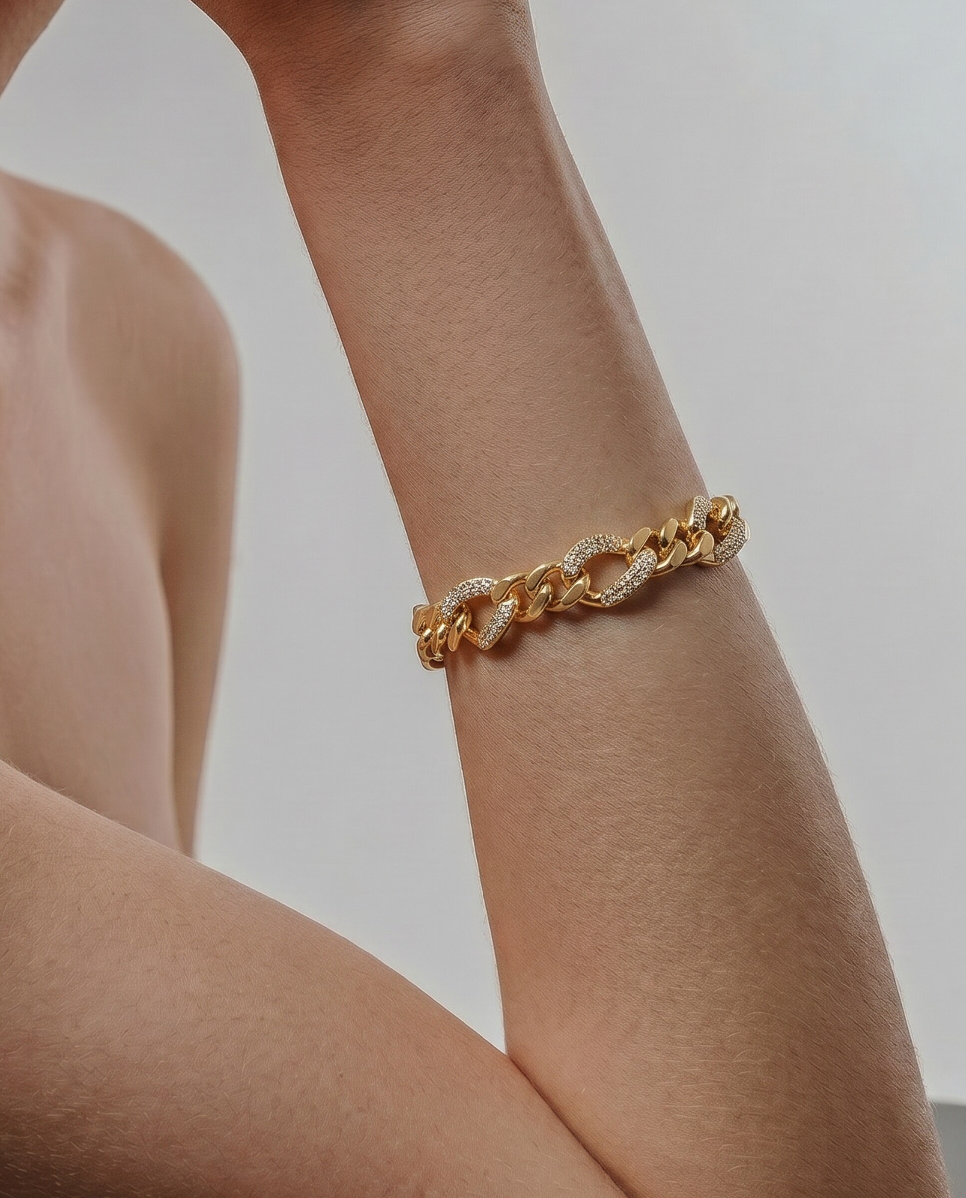 Pulseira de Corrente Special Edition Acabada em Ouro Amarelo de 18k com Zirconita Brilhante Dourado-5