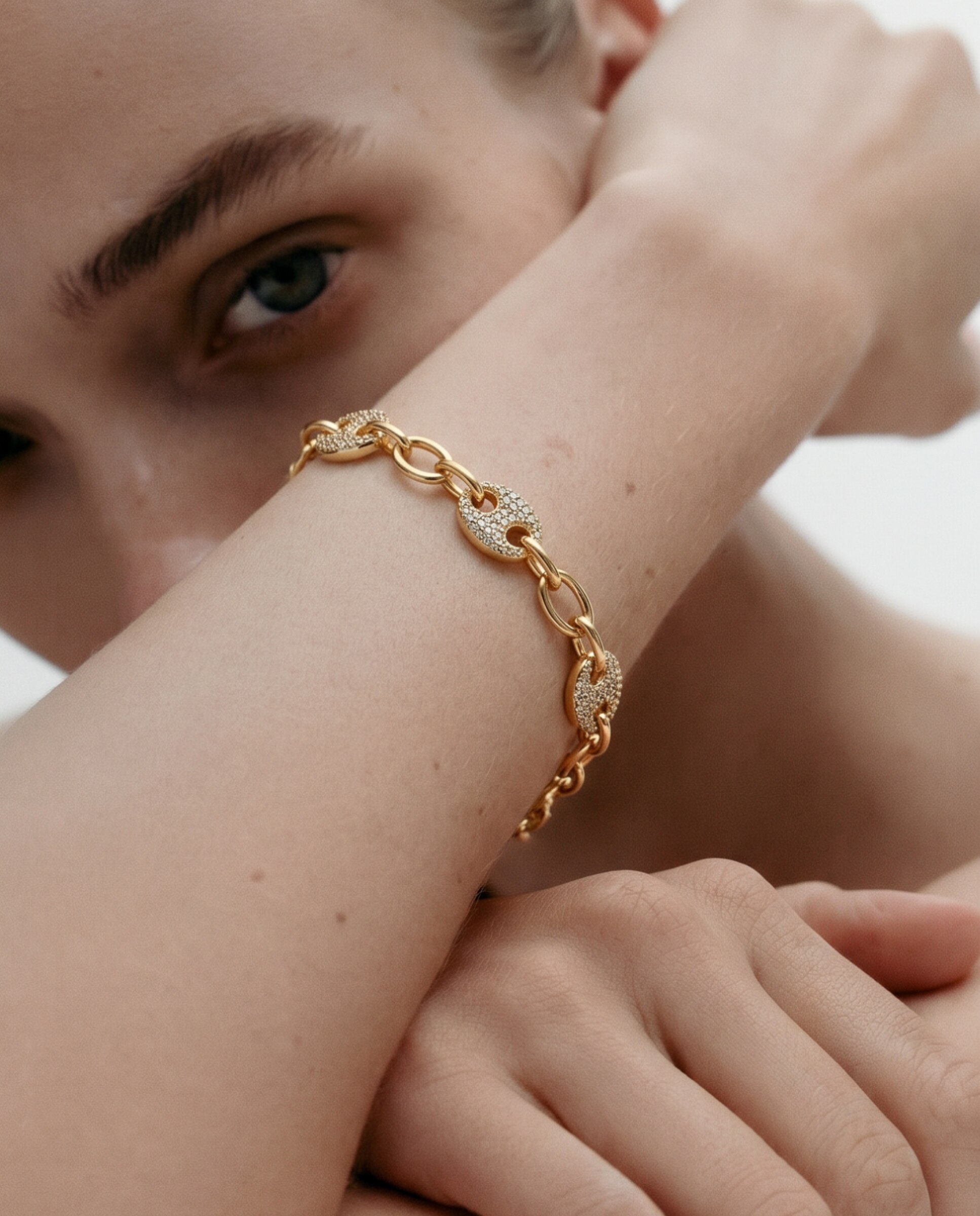 Pulseira de Corrente Special Edition Acabada em Ouro Amarelo de 18k com Zirconita Brilhante Dourado-2