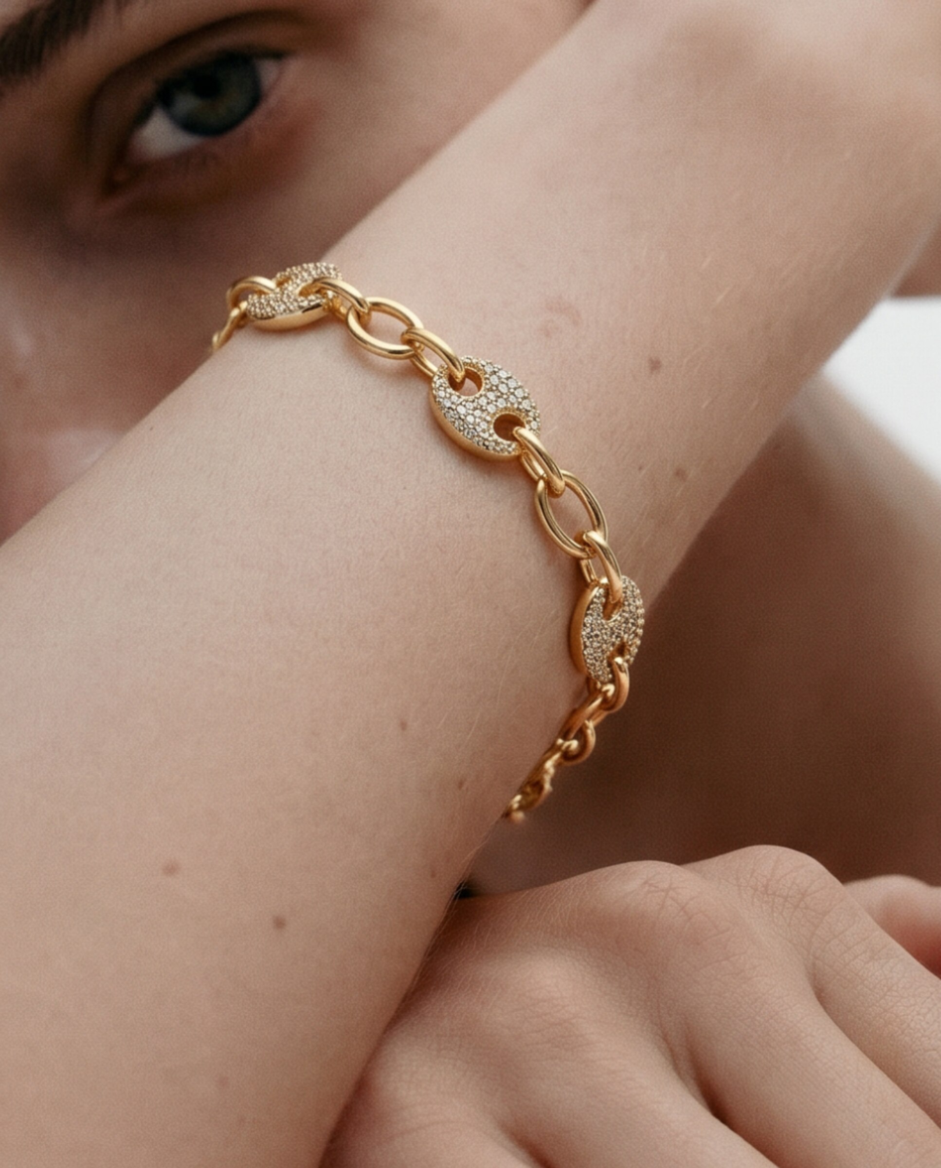 Pulseira de Corrente Special Edition Acabada em Ouro Amarelo de 18k com Zirconita Brilhante Dourado-5