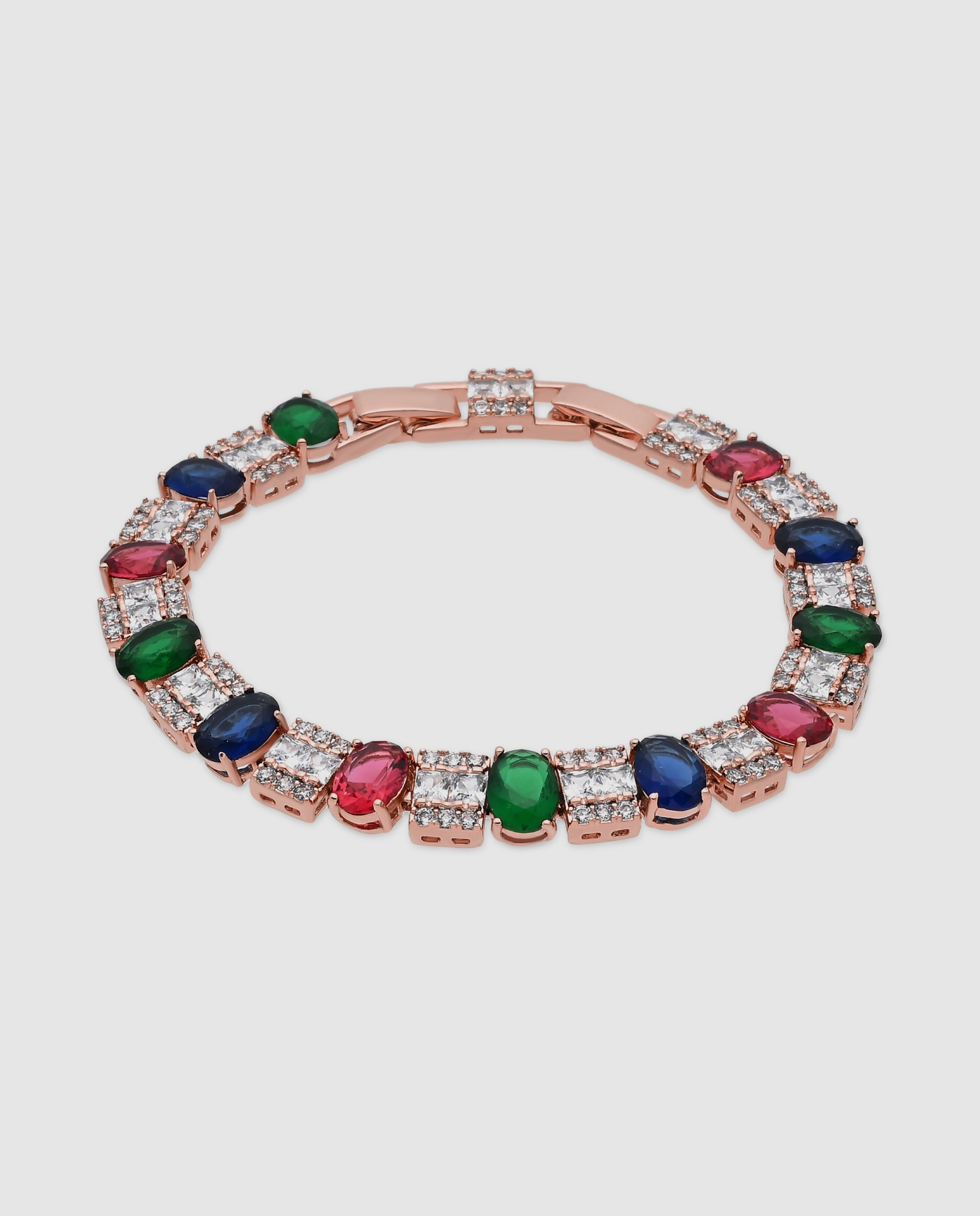 Pulseira de Corrente Special Edition Acabada em Ouro Rosa de 18k com Zirconita Multicolor-1