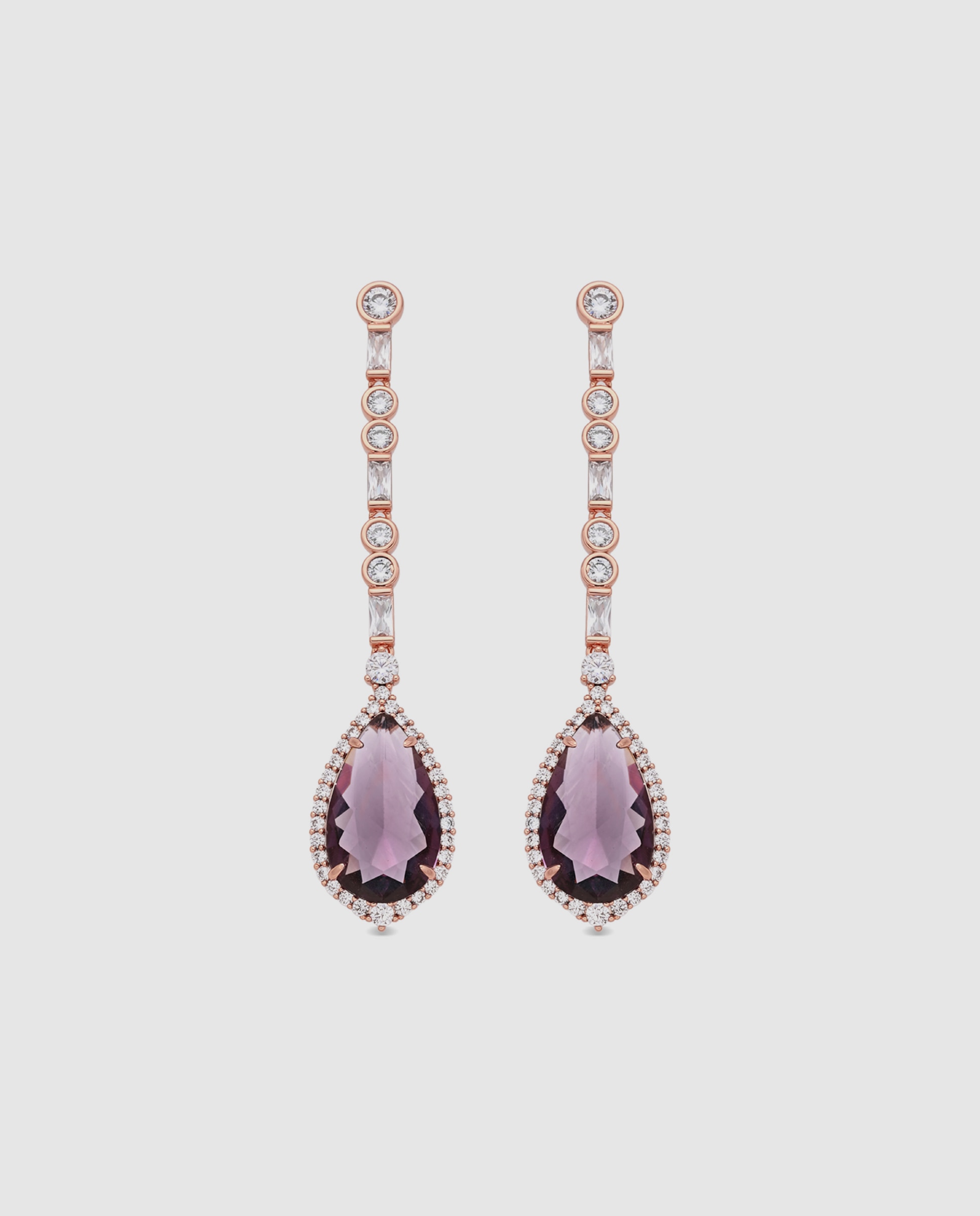Brincos Special Edition com Acabamentos em Ouro Rosa 18k e Zircônias Ametista Roxo-1