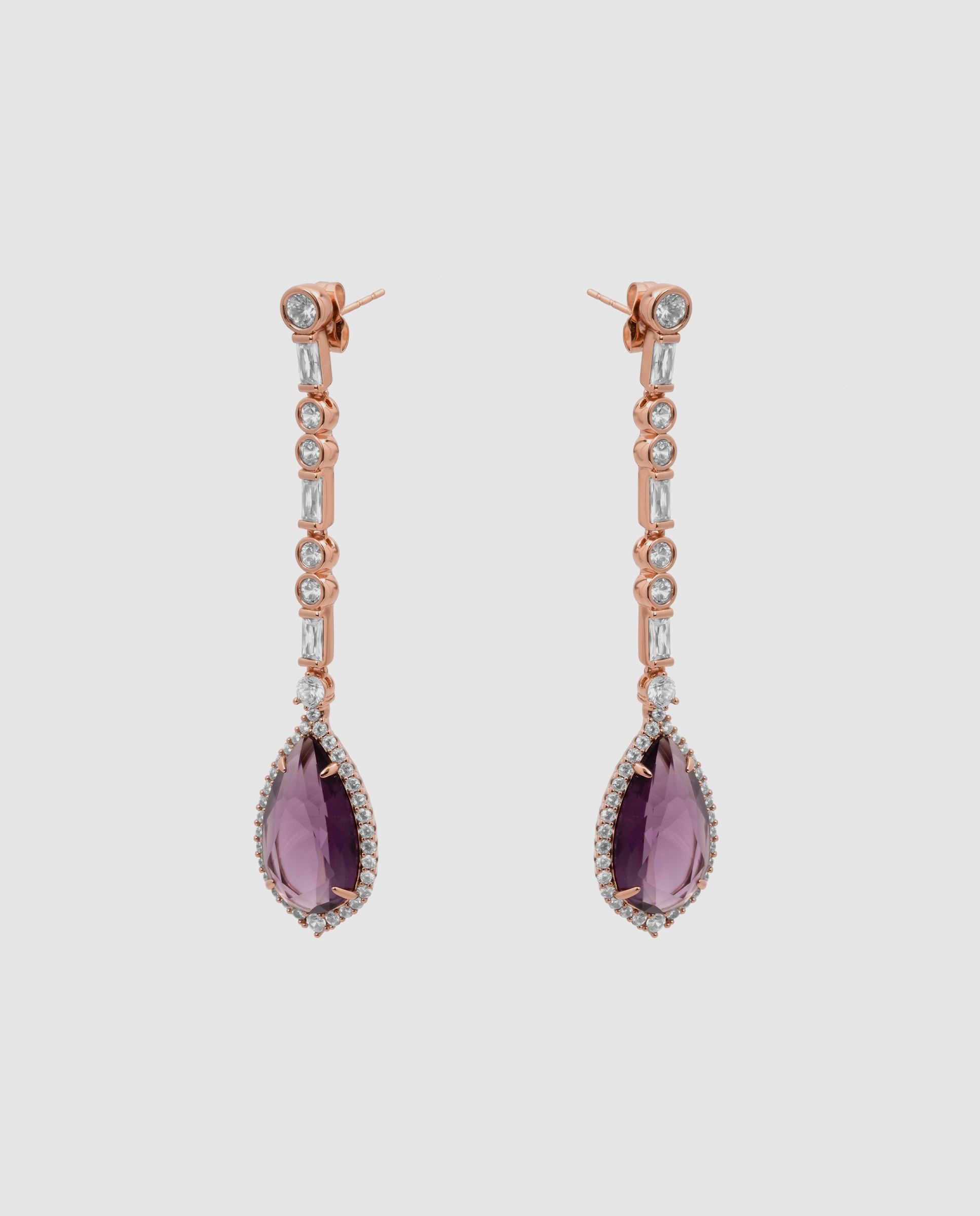 Brincos Special Edition com Acabamentos em Ouro Rosa 18k e Zircônias Ametista Roxo-3