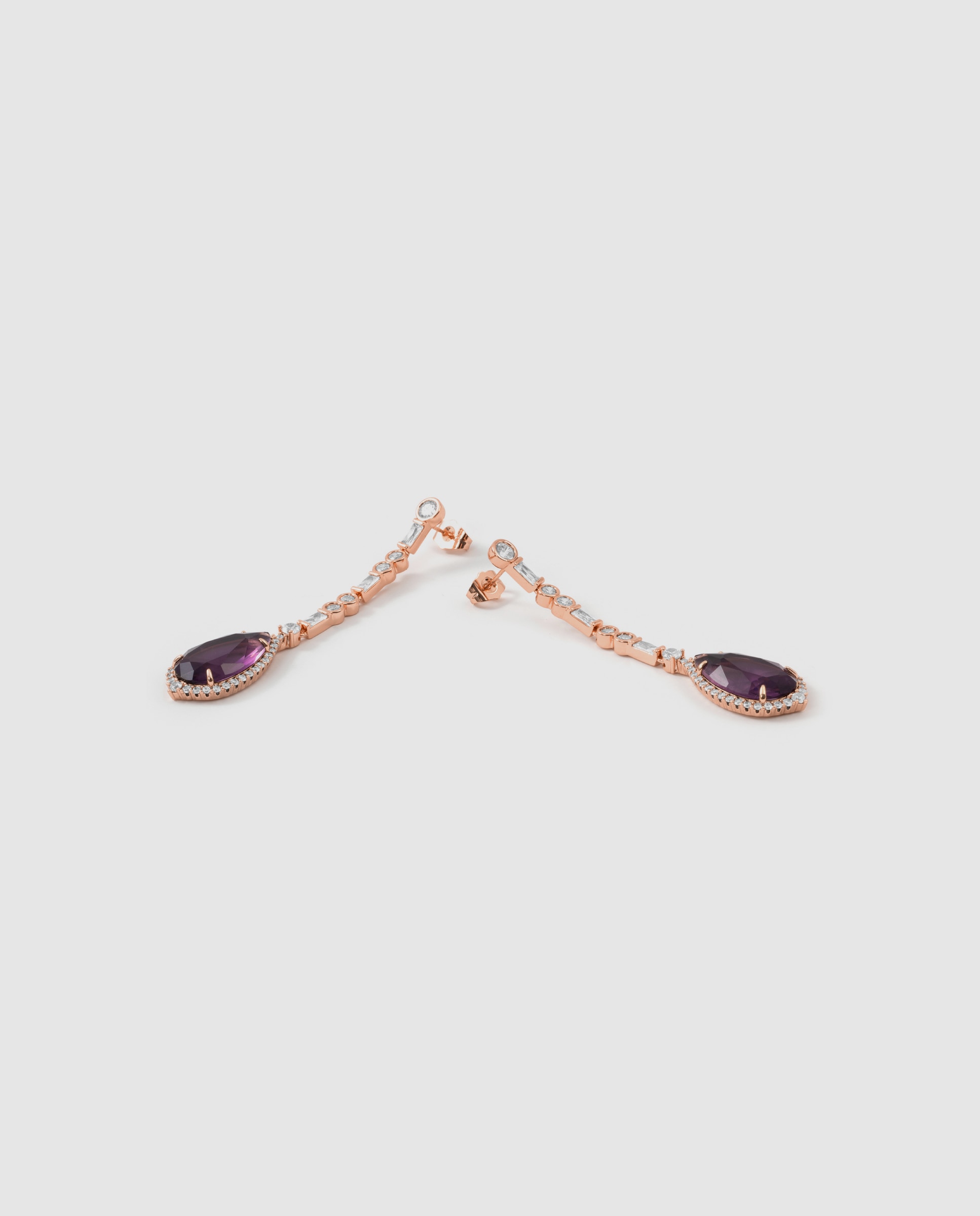 Brincos Special Edition com Acabamentos em Ouro Rosa 18k e Zircônias Ametista Roxo-6