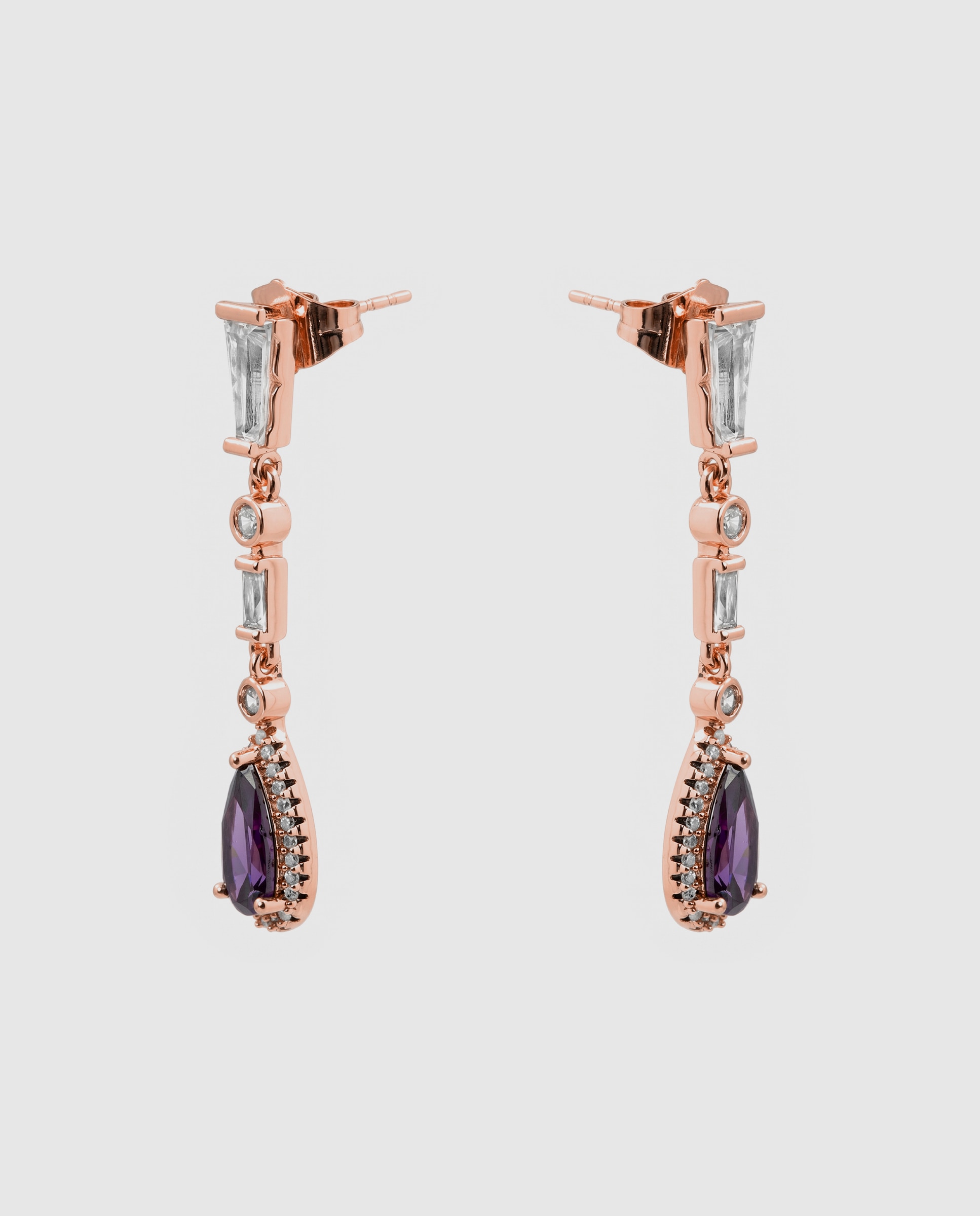 Brincos Special Edition com Acabamentos em Ouro Rosa 18k e Zircônias Ametista Roxo-3
