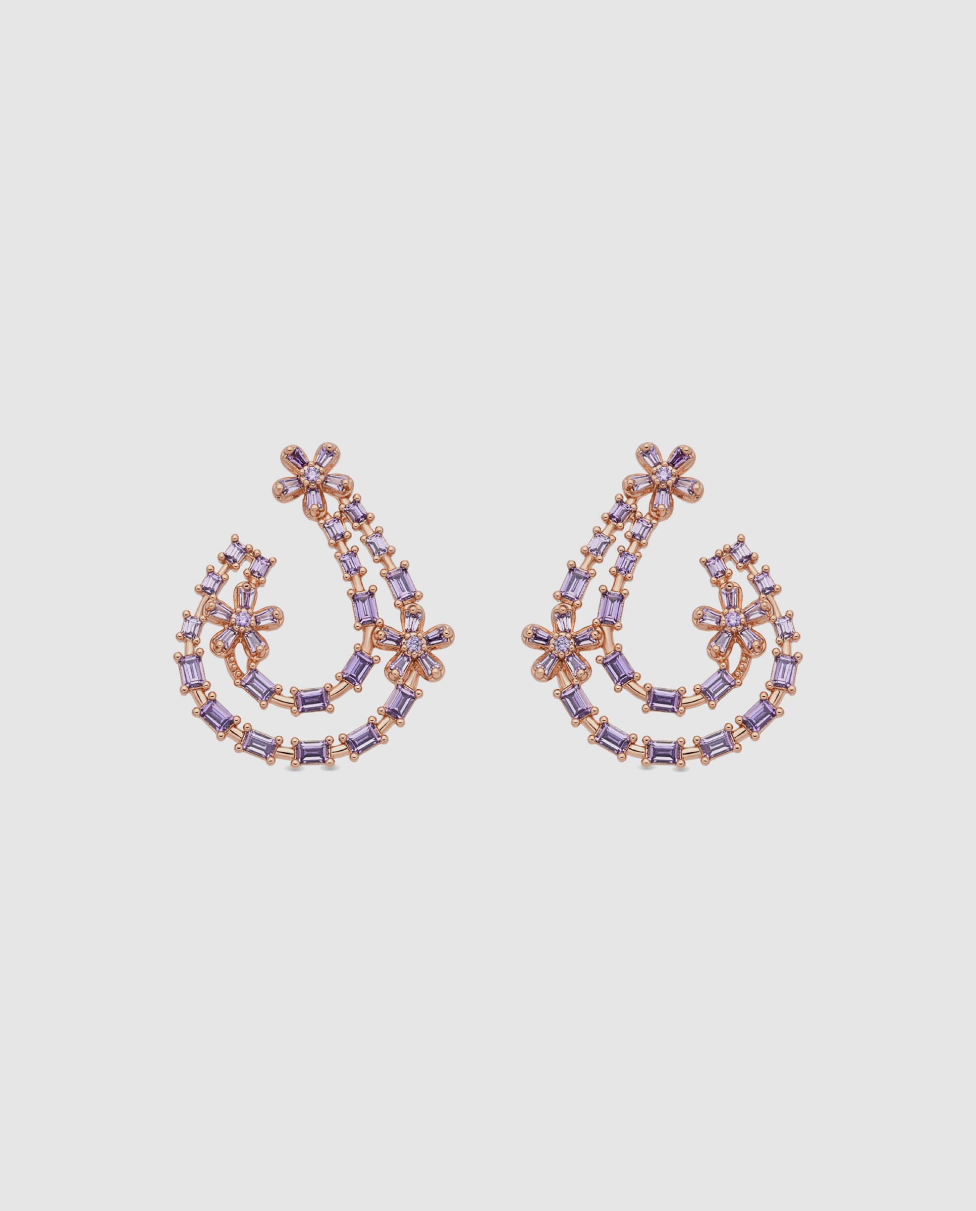 Brincos Special Edition com Acabamentos em Ouro Rosa 18k e Zircônias Ametista Roxo-1