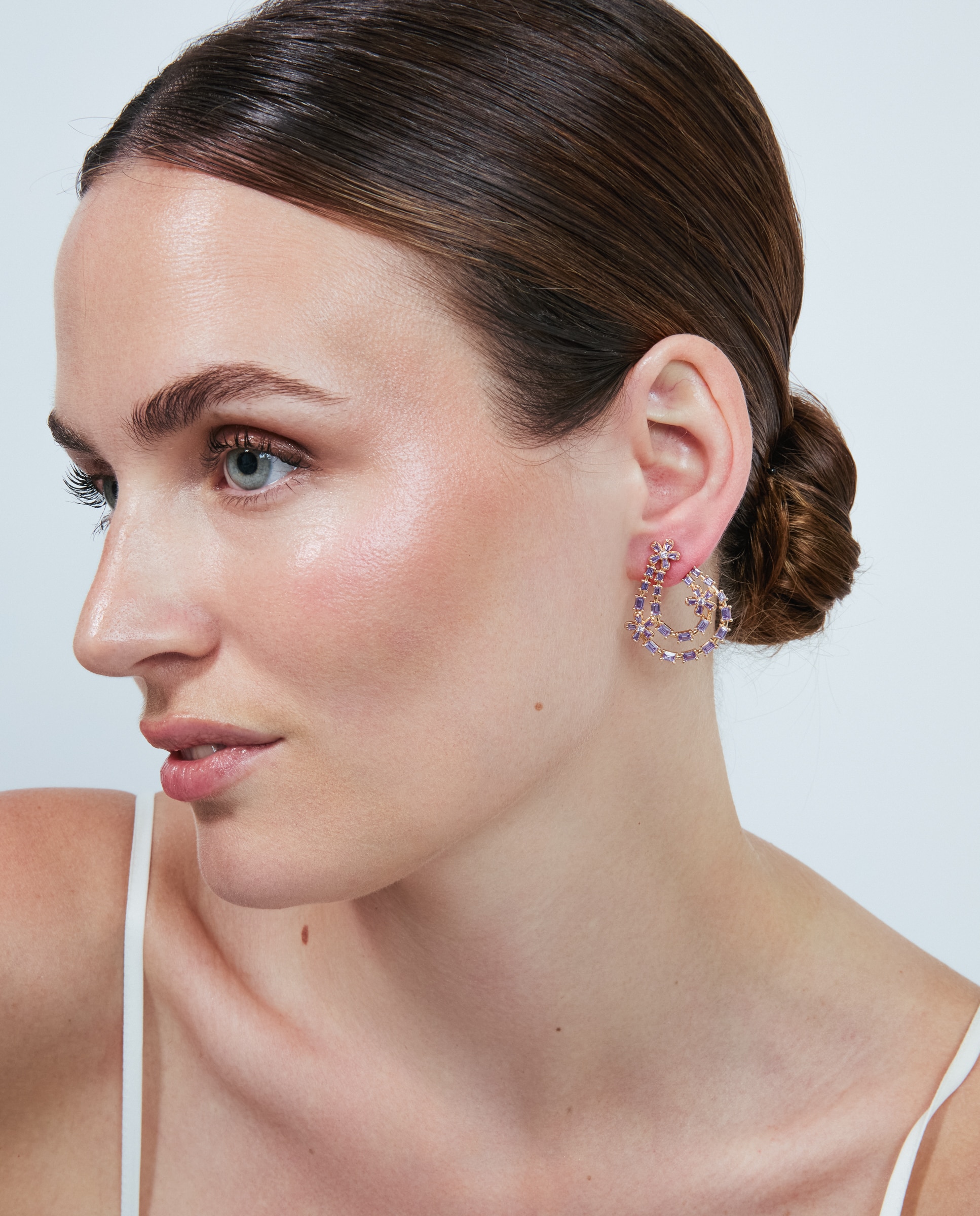 Brincos Special Edition com Acabamentos em Ouro Rosa 18k e Zircônias Ametista Roxo-2