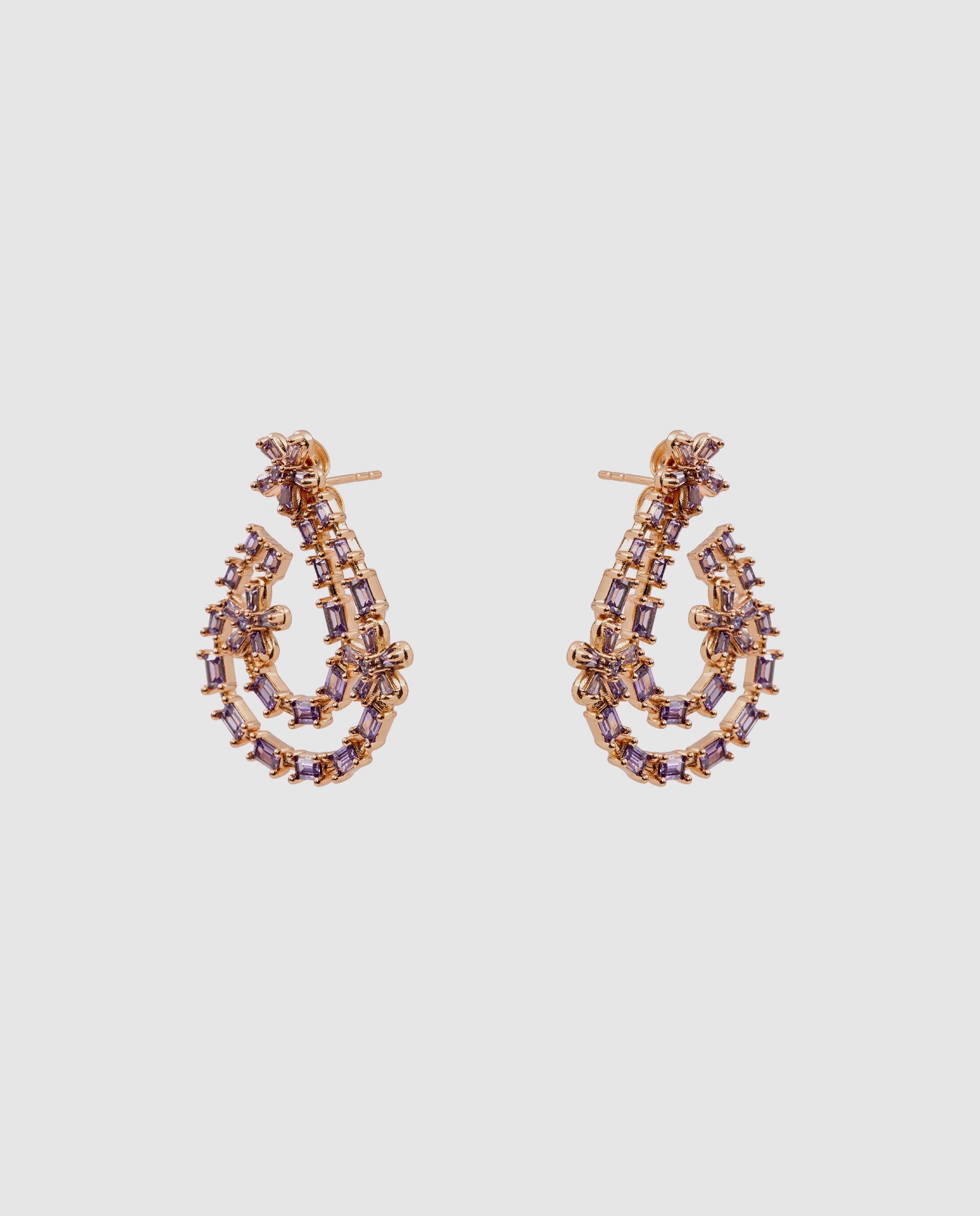 Brincos Special Edition com Acabamentos em Ouro Rosa 18k e Zircônias Ametista Roxo-3