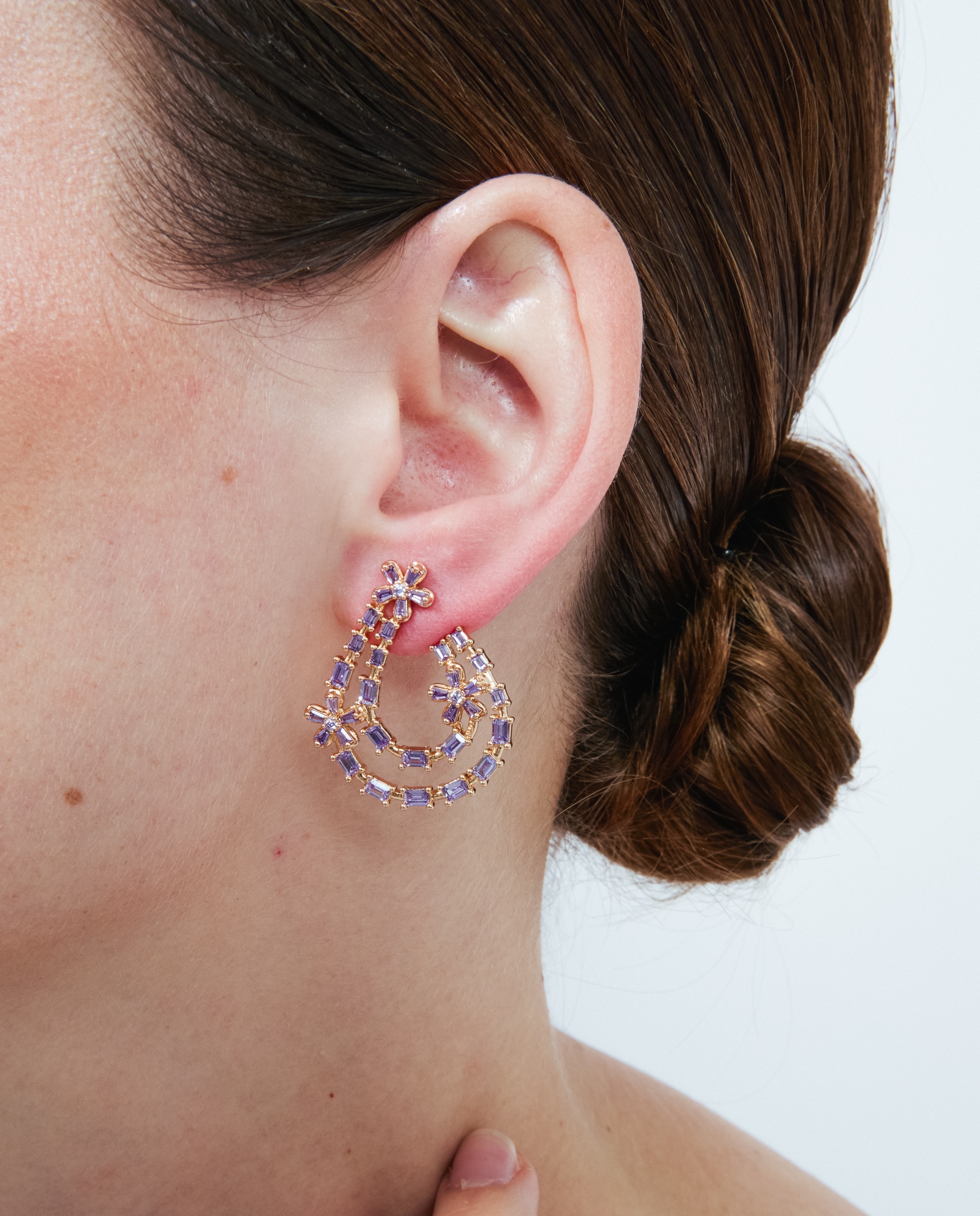 Brincos Special Edition com Acabamentos em Ouro Rosa 18k e Zircônias Ametista Roxo-4