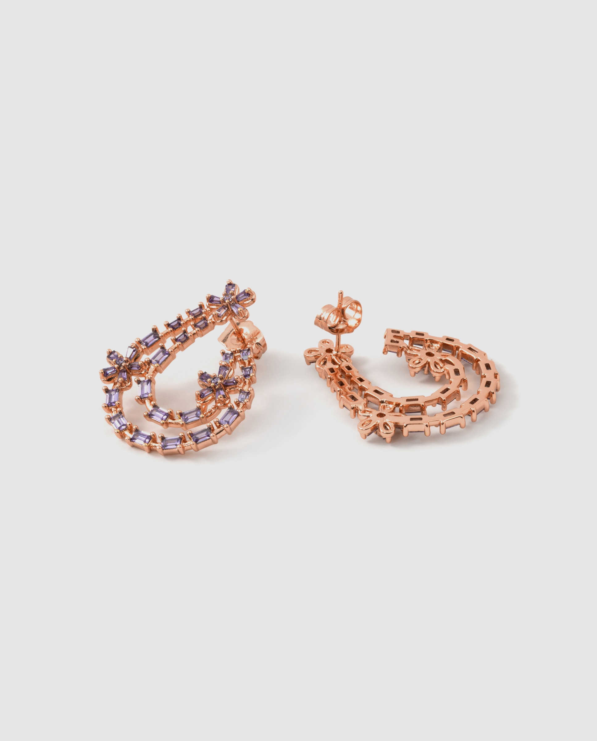 Brincos Special Edition com Acabamentos em Ouro Rosa 18k e Zircônias Ametista Roxo-6