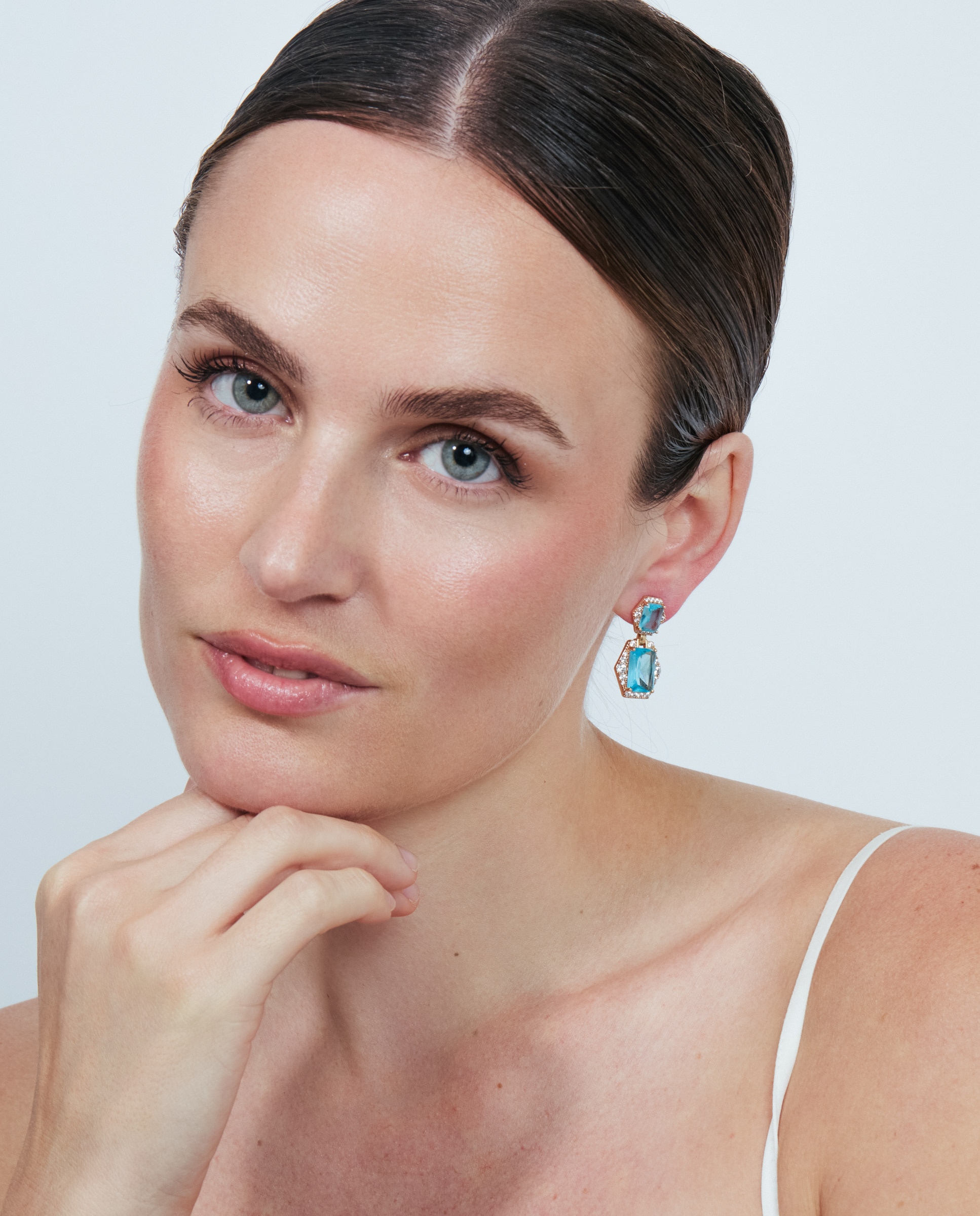 Brincos Special Edition com Acabamentos em Ouro Rosa 18k e Zirconita Água-marinha Azul-2