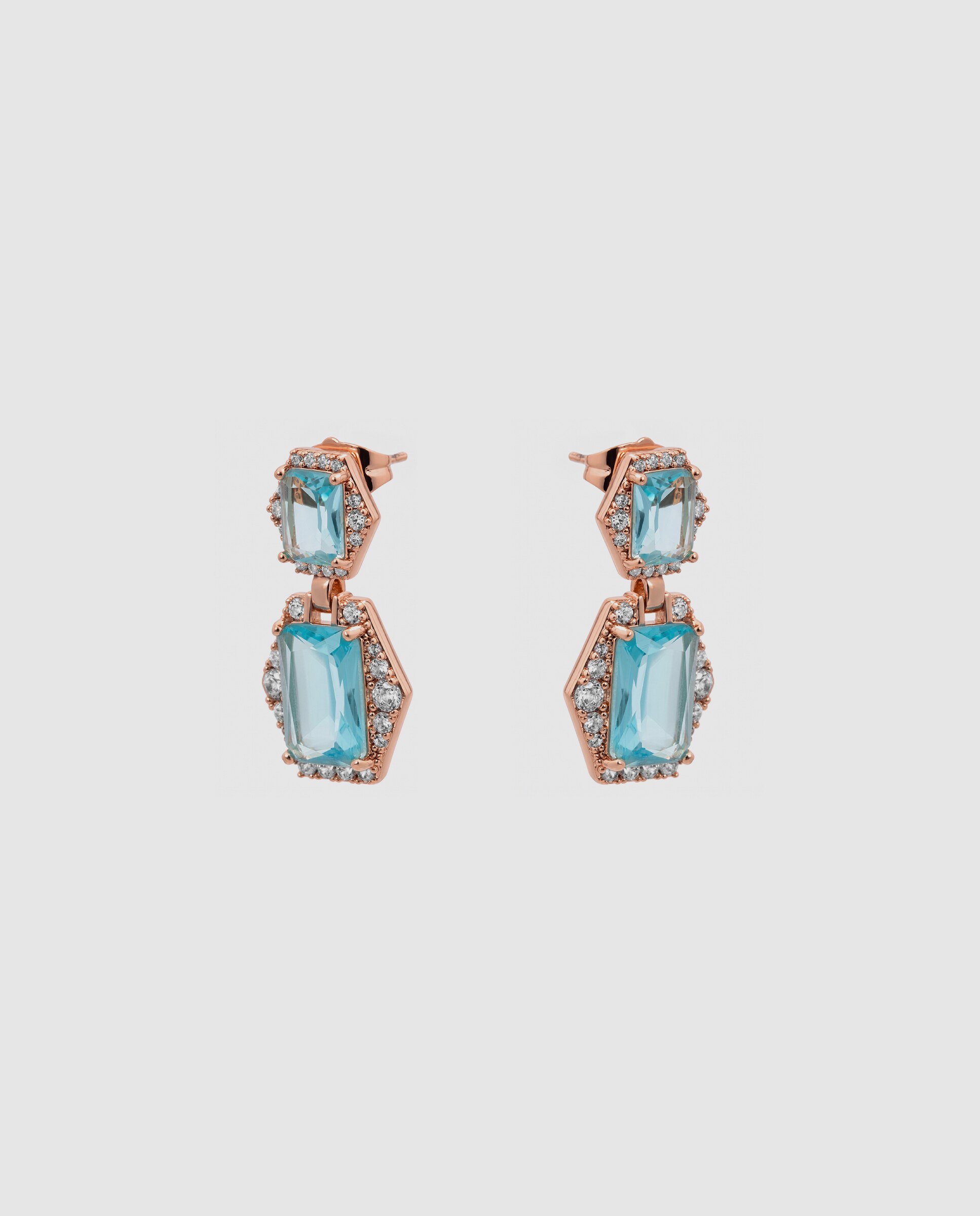 Brincos Special Edition com Acabamentos em Ouro Rosa 18k e Zirconita Água-marinha Azul-3