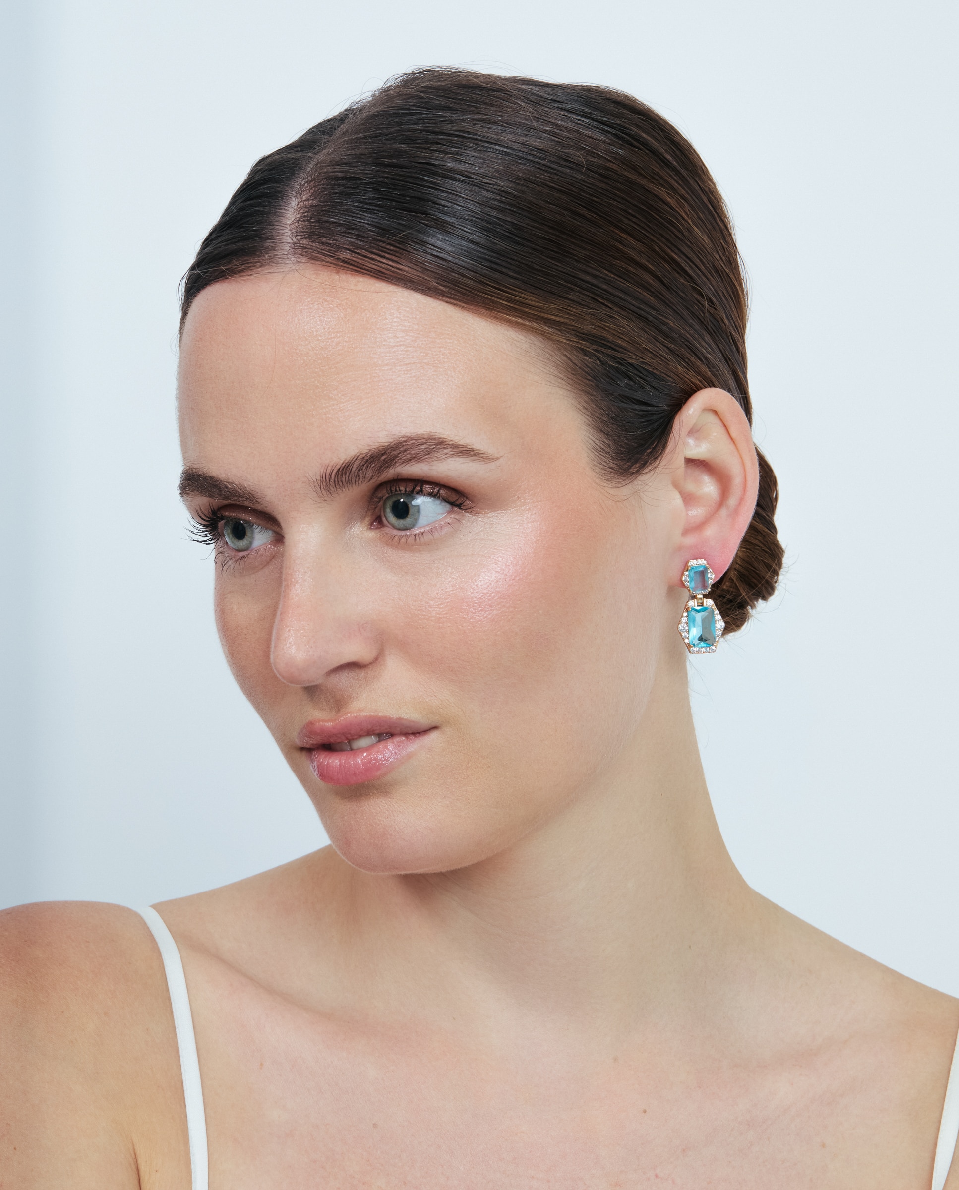 Brincos Special Edition com Acabamentos em Ouro Rosa 18k e Zirconita Água-marinha Azul-5