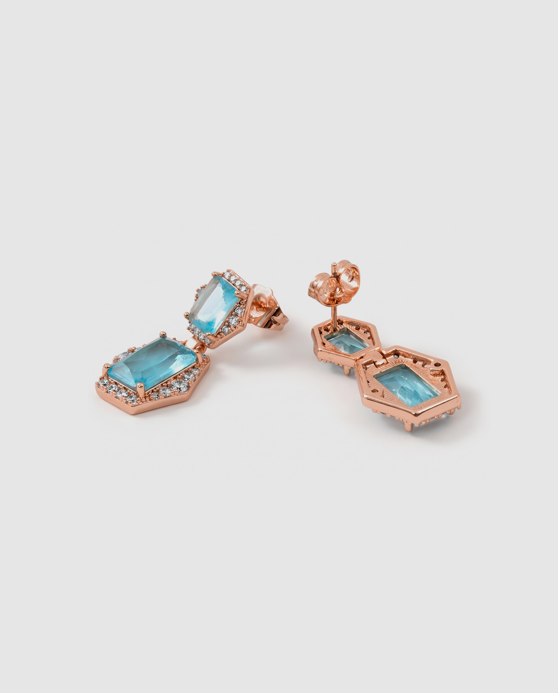 Brincos Special Edition com Acabamentos em Ouro Rosa 18k e Zirconita Água-marinha Azul-6