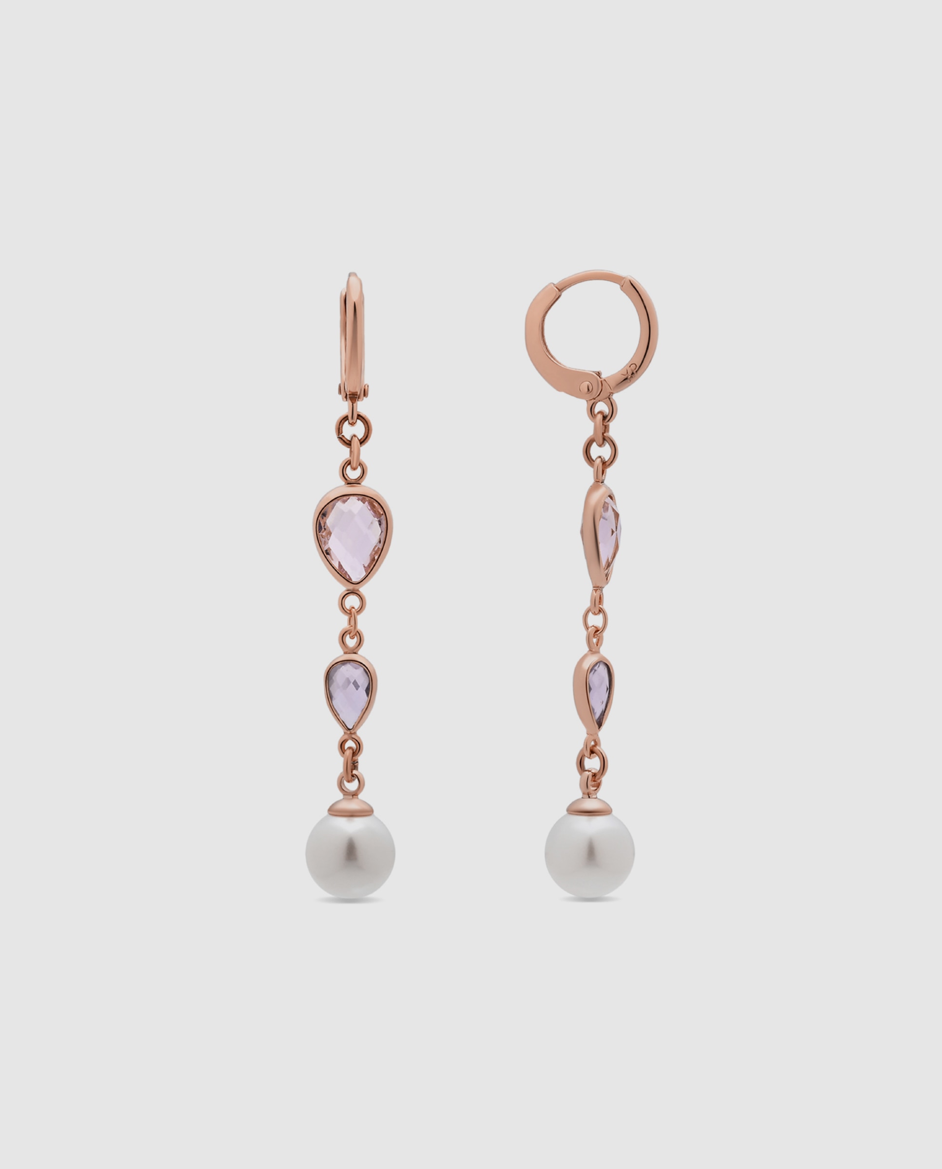 Brincos de Aro Special Edition com Acabamentos em Ouro Rosa de 18k com Pérola Branca e Cristal Rosa-1
