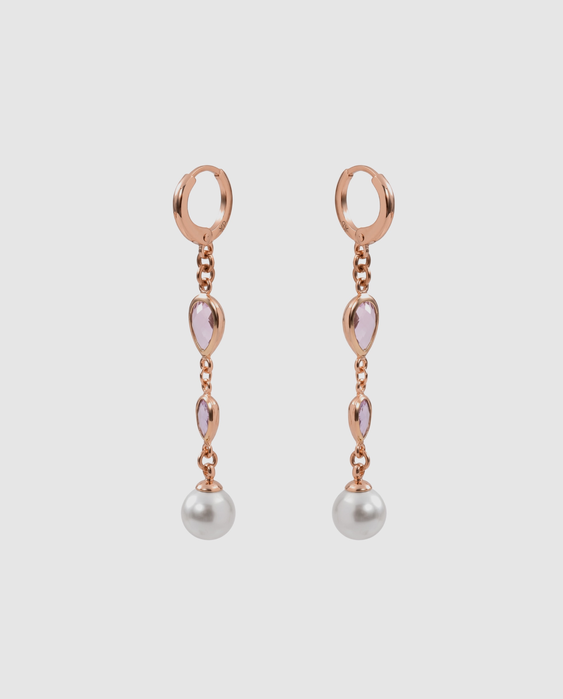 Brincos de Aro Special Edition com Acabamentos em Ouro Rosa de 18k com Pérola Branca e Cristal Rosa-3