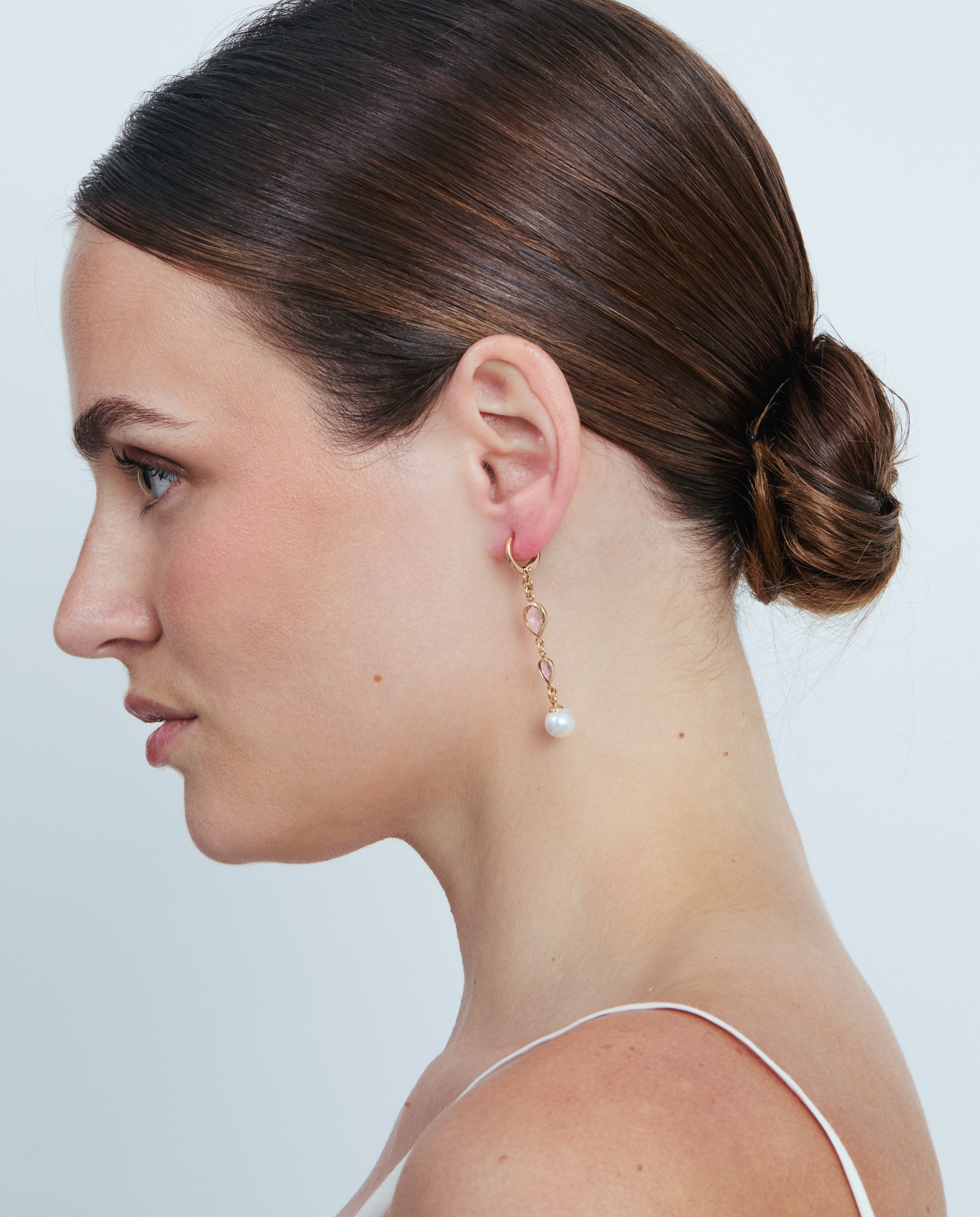 Brincos de Aro Special Edition com Acabamentos em Ouro Rosa de 18k com Pérola Branca e Cristal Rosa-5