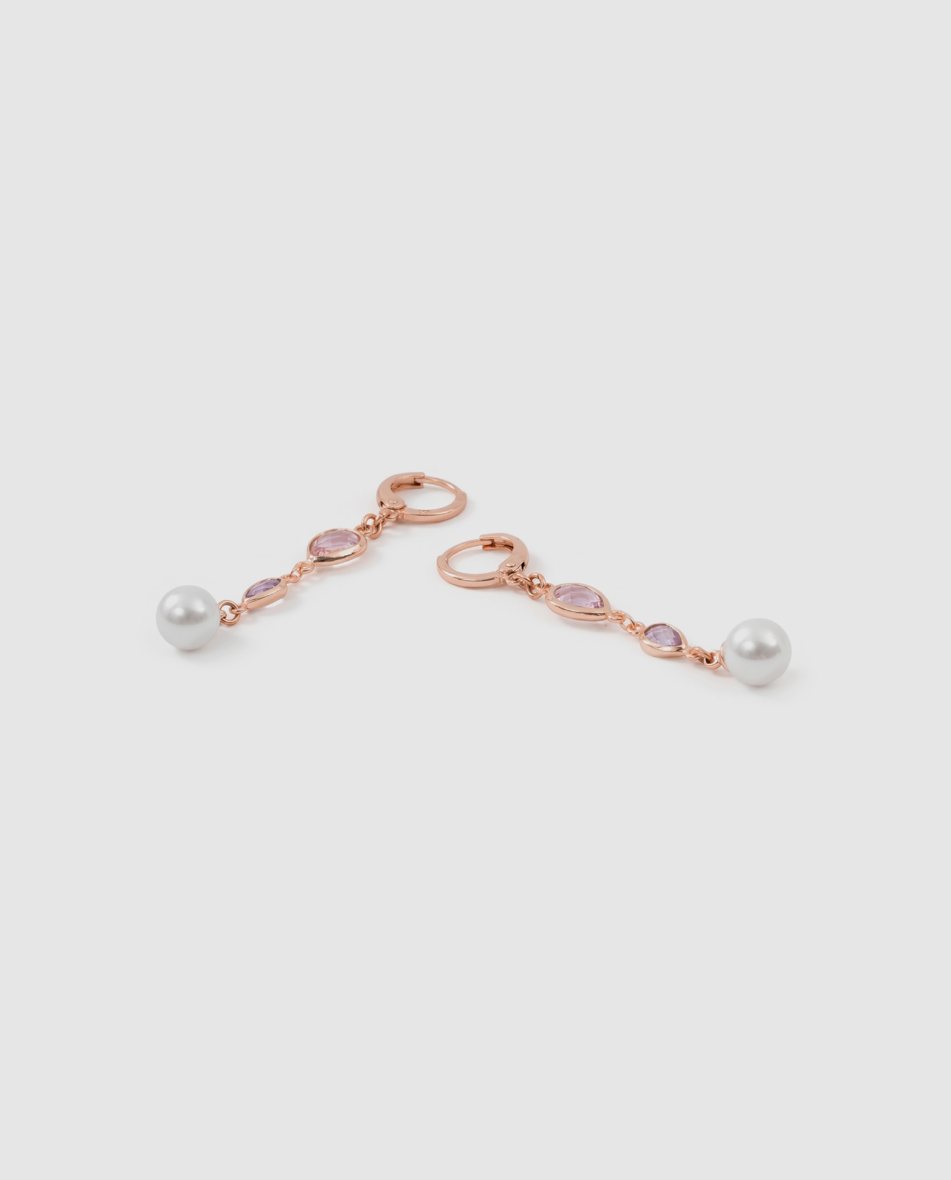 Brincos de Aro Special Edition com Acabamentos em Ouro Rosa de 18k com Pérola Branca e Cristal Rosa-6