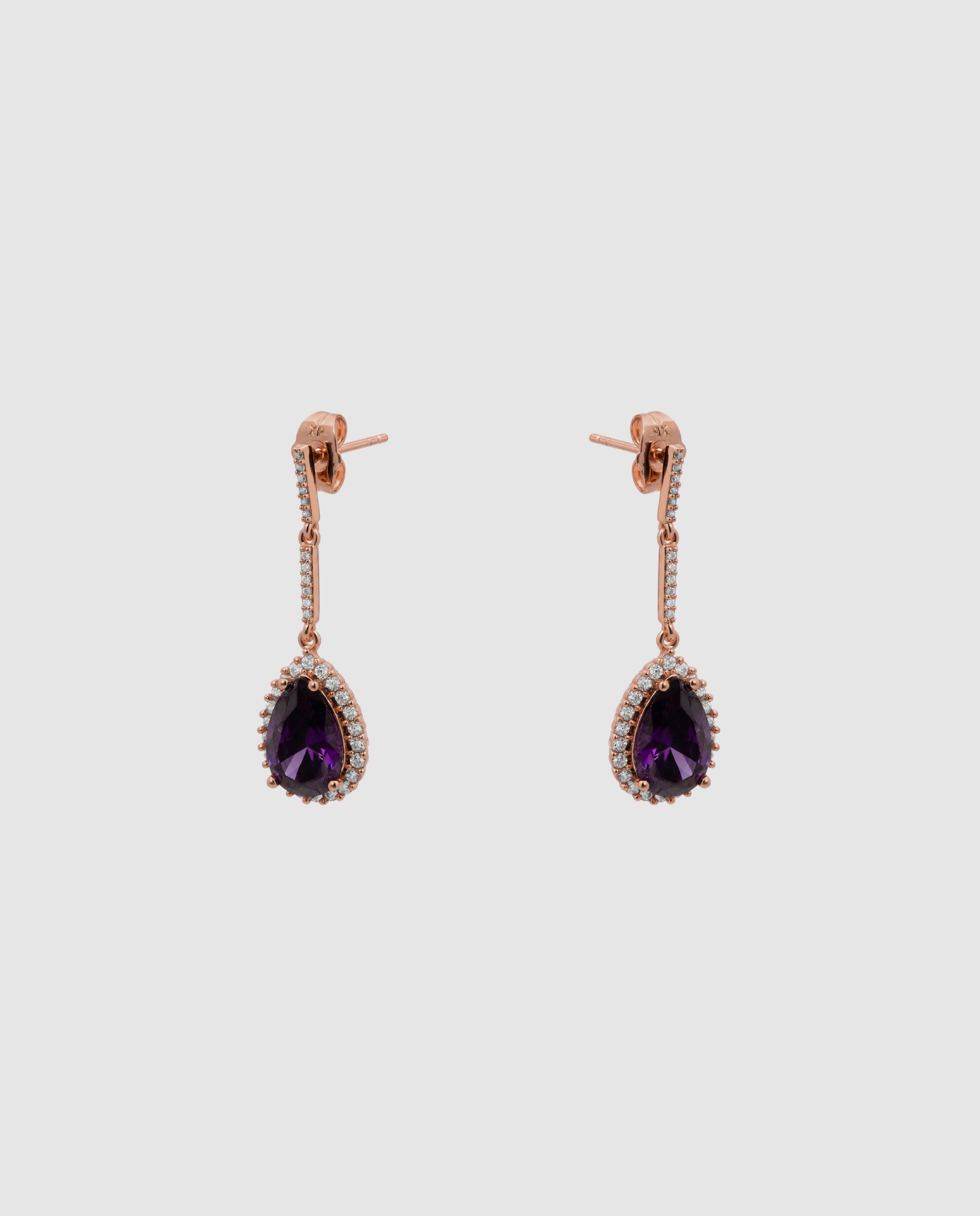 Brincos Special Edition com Acabamentos em Ouro Rosa 18k e Zircônias Ametista Roxo-3