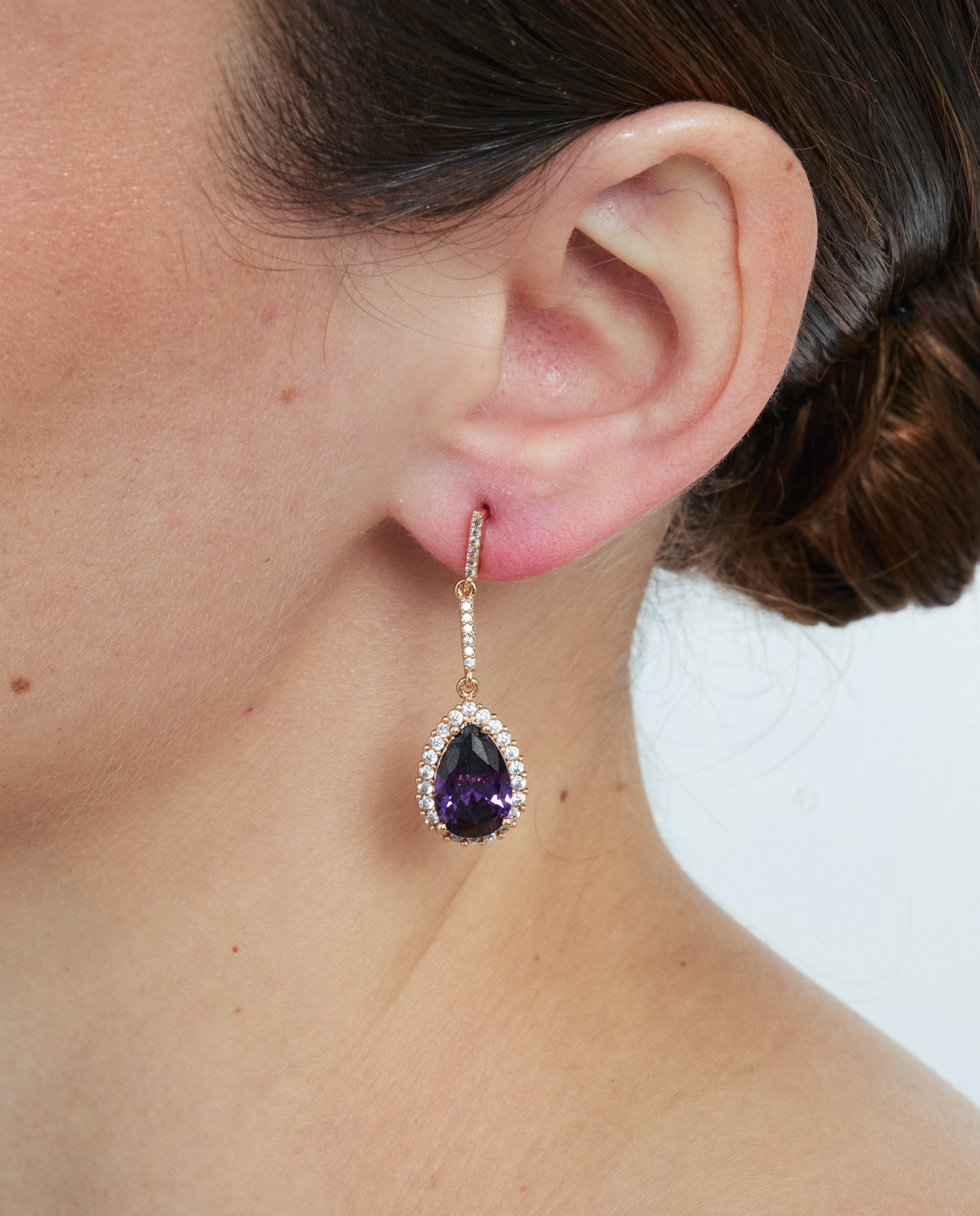Brincos Special Edition com Acabamentos em Ouro Rosa 18k e Zircônias Ametista Roxo-4