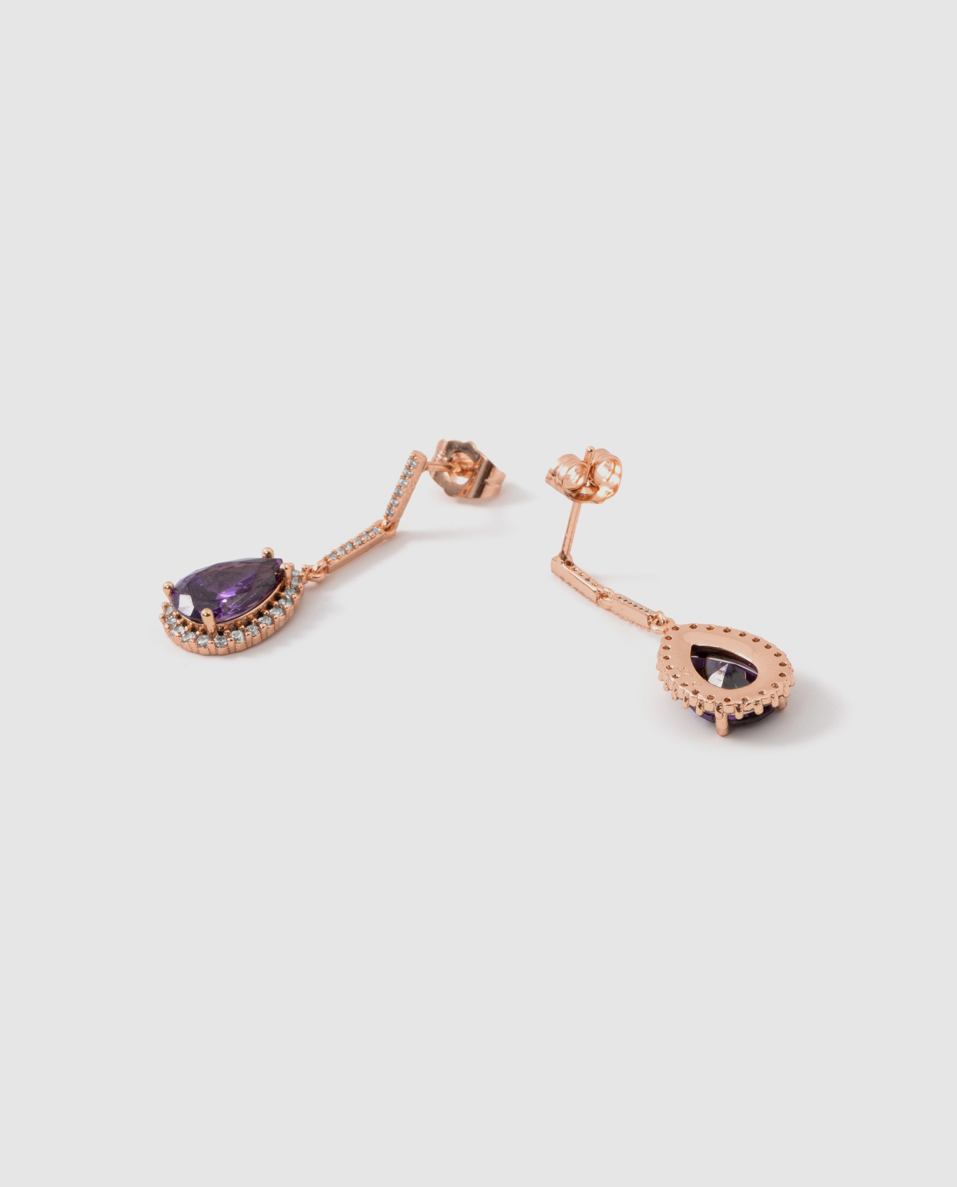 Brincos Special Edition com Acabamentos em Ouro Rosa 18k e Zircônias Ametista Roxo-6