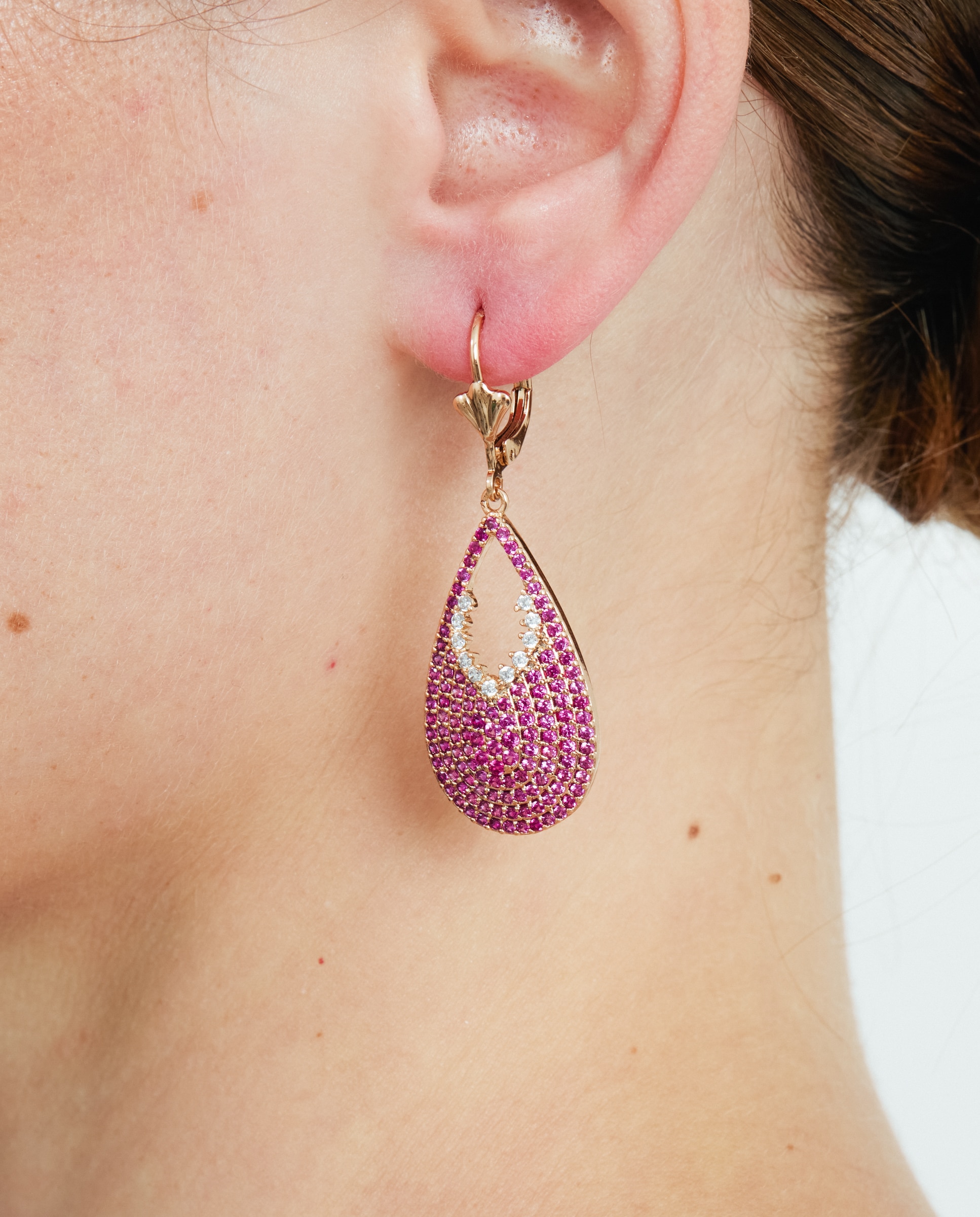 Brincos de Argola Special Edition com Acabamentos em Ouro Rosa 18k e Zirconita Rubi Vermelho-4