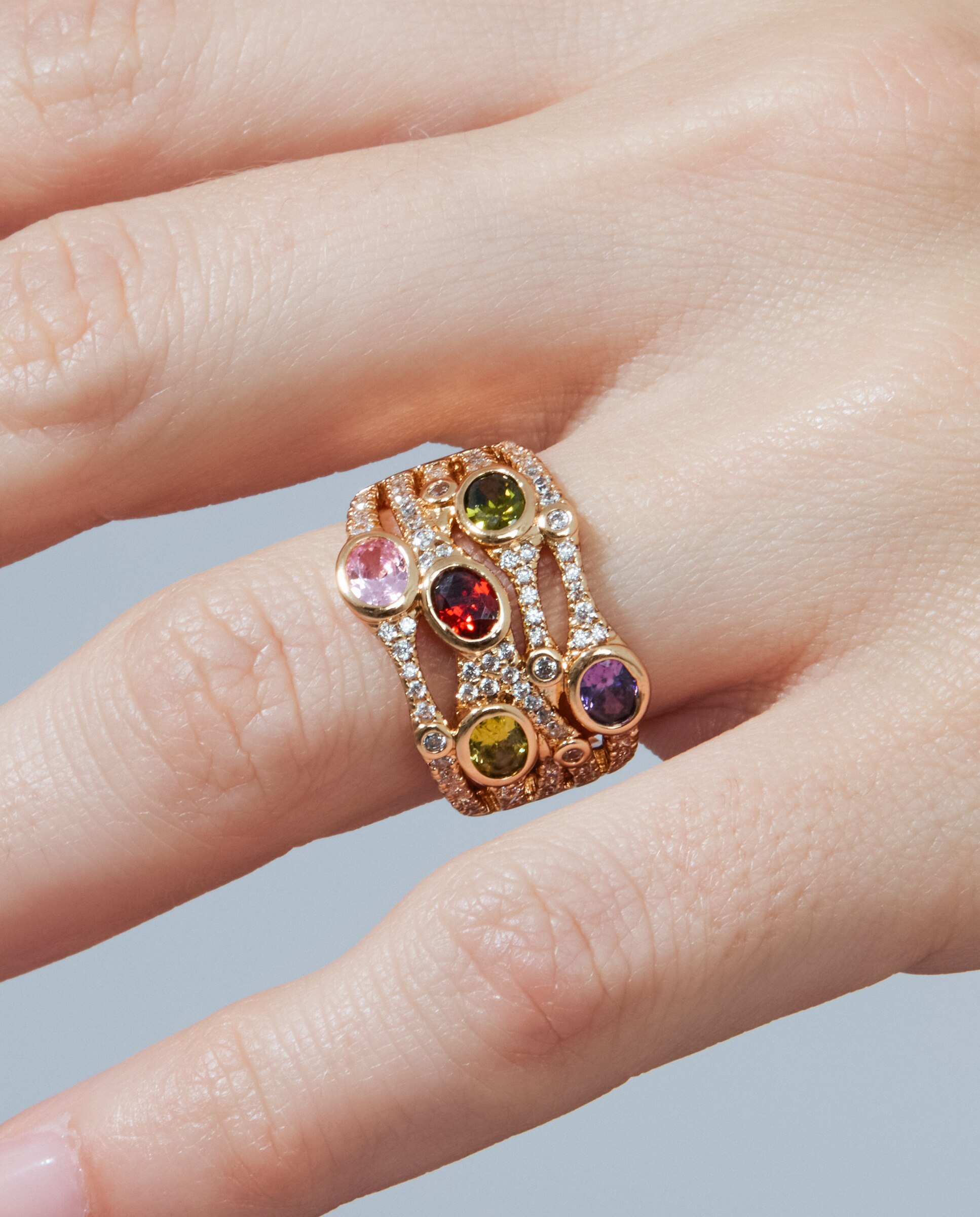 Anel Special Edition Acabado em Ouro Rosa de 18k com Zirconita Multicolor-4