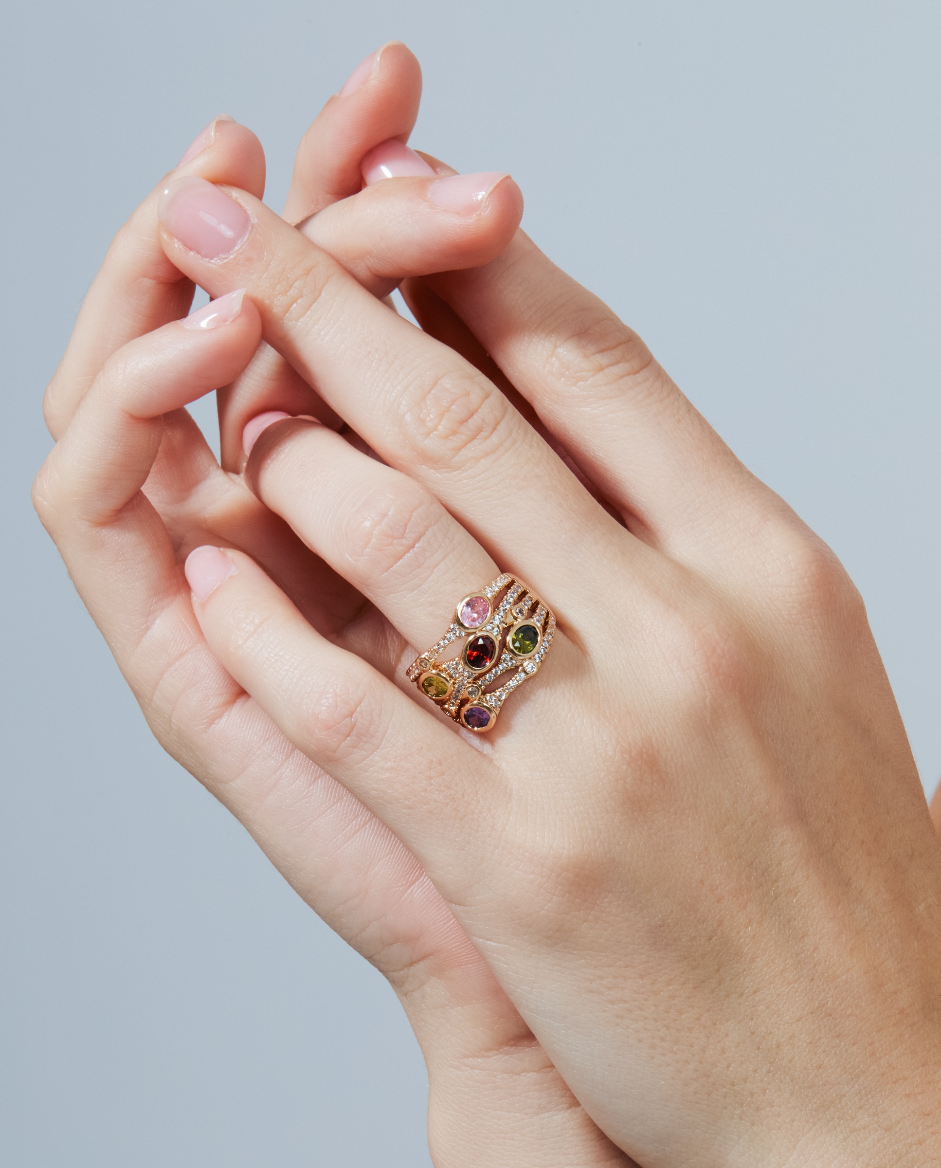 Anel Special Edition Acabado em Ouro Rosa de 18k com Zirconita Multicolor-5