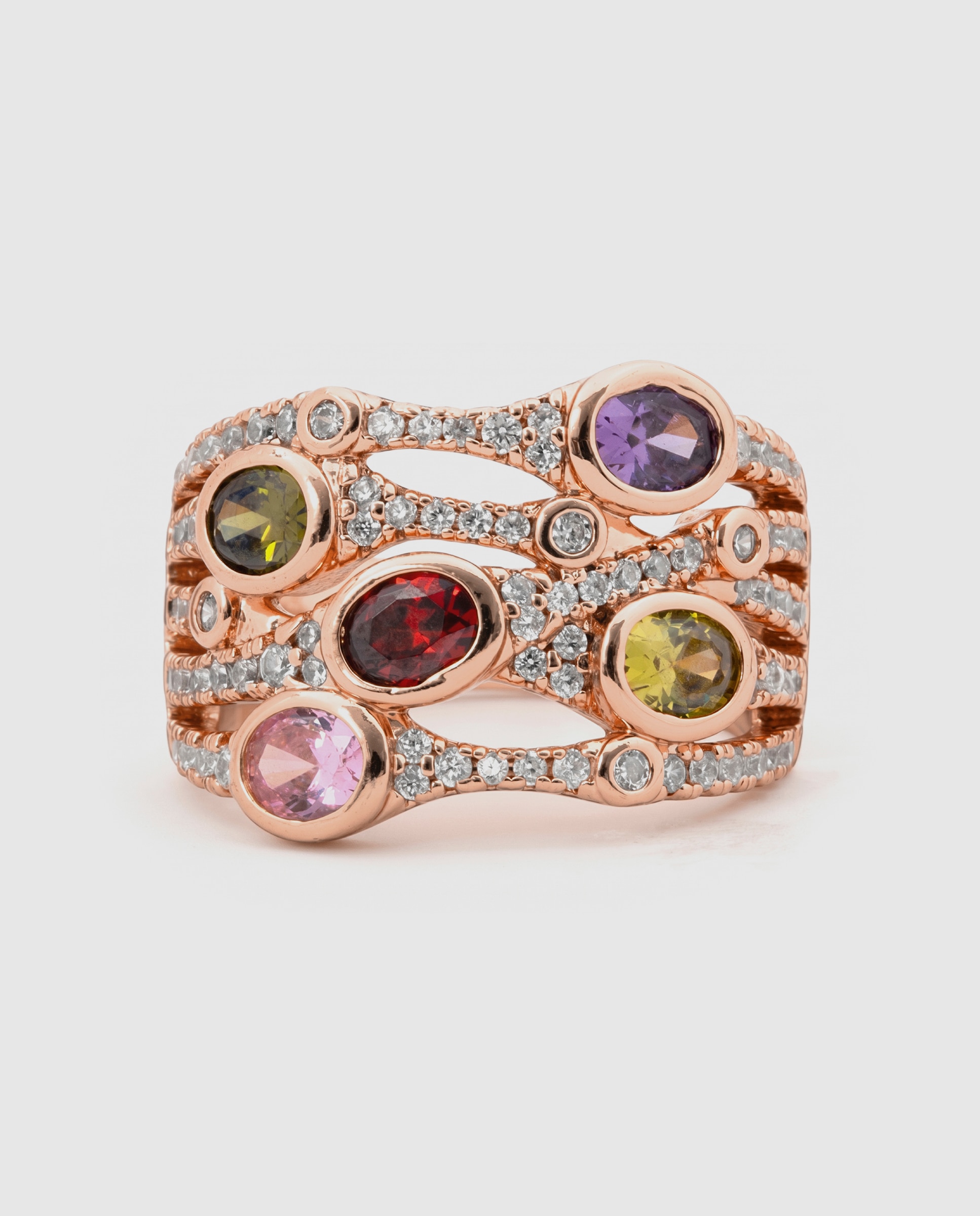 Anel Special Edition Acabado em Ouro Rosa de 18k com Zirconita Multicolor-6