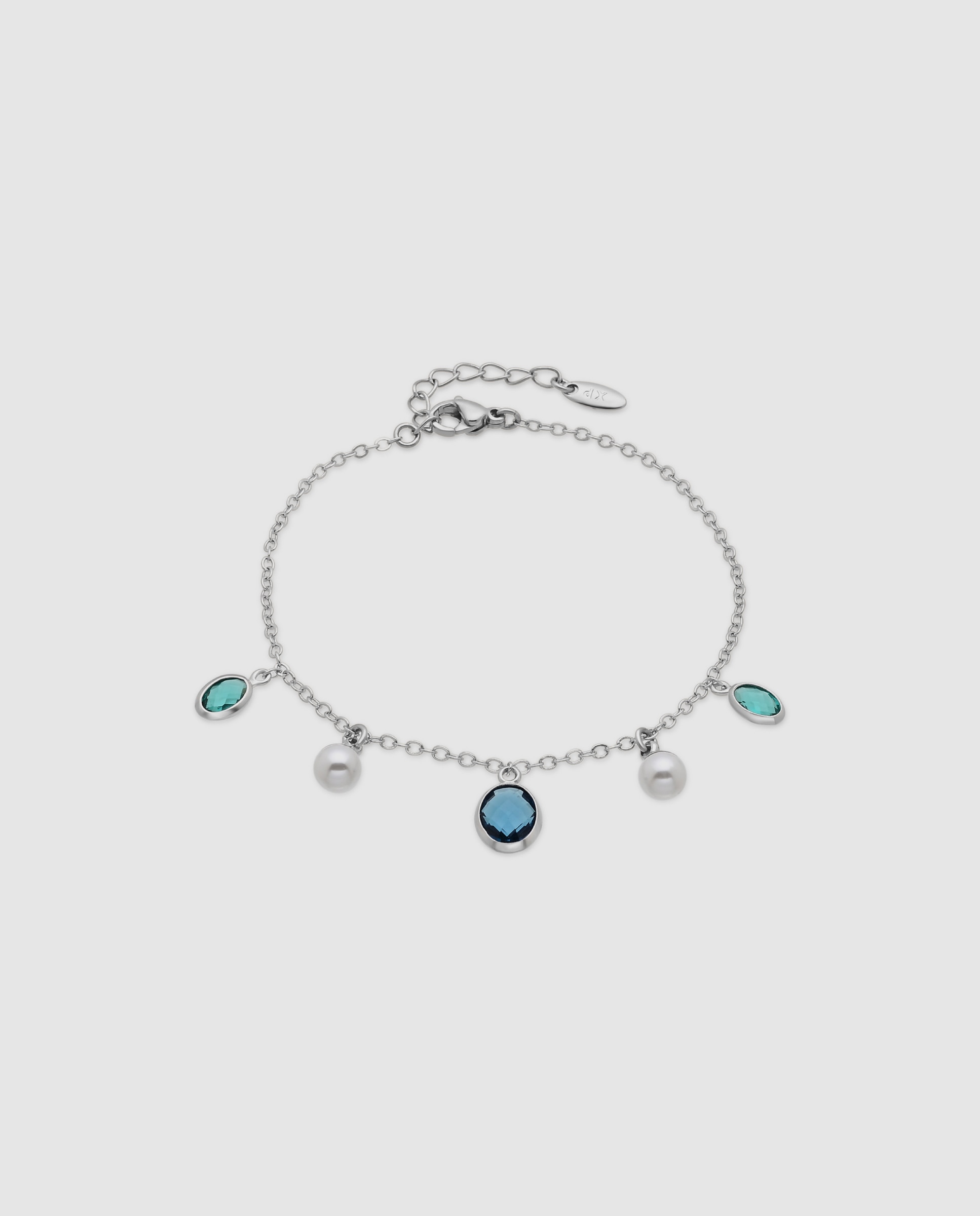 Pulseira Special Edition Acabada em Ródio com Pérola Branca e Cristal Azul-1
