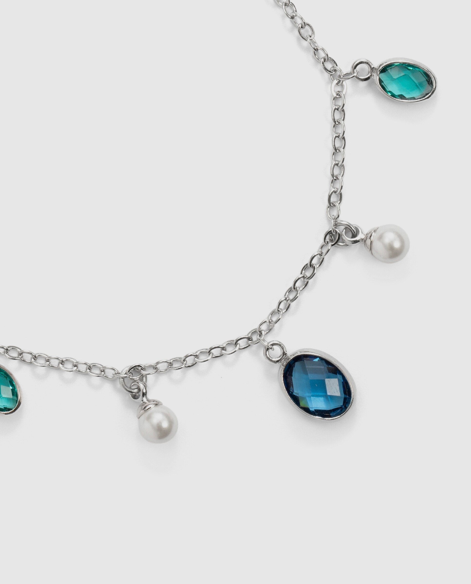 Pulseira Special Edition Acabada em Ródio com Pérola Branca e Cristal Azul-6
