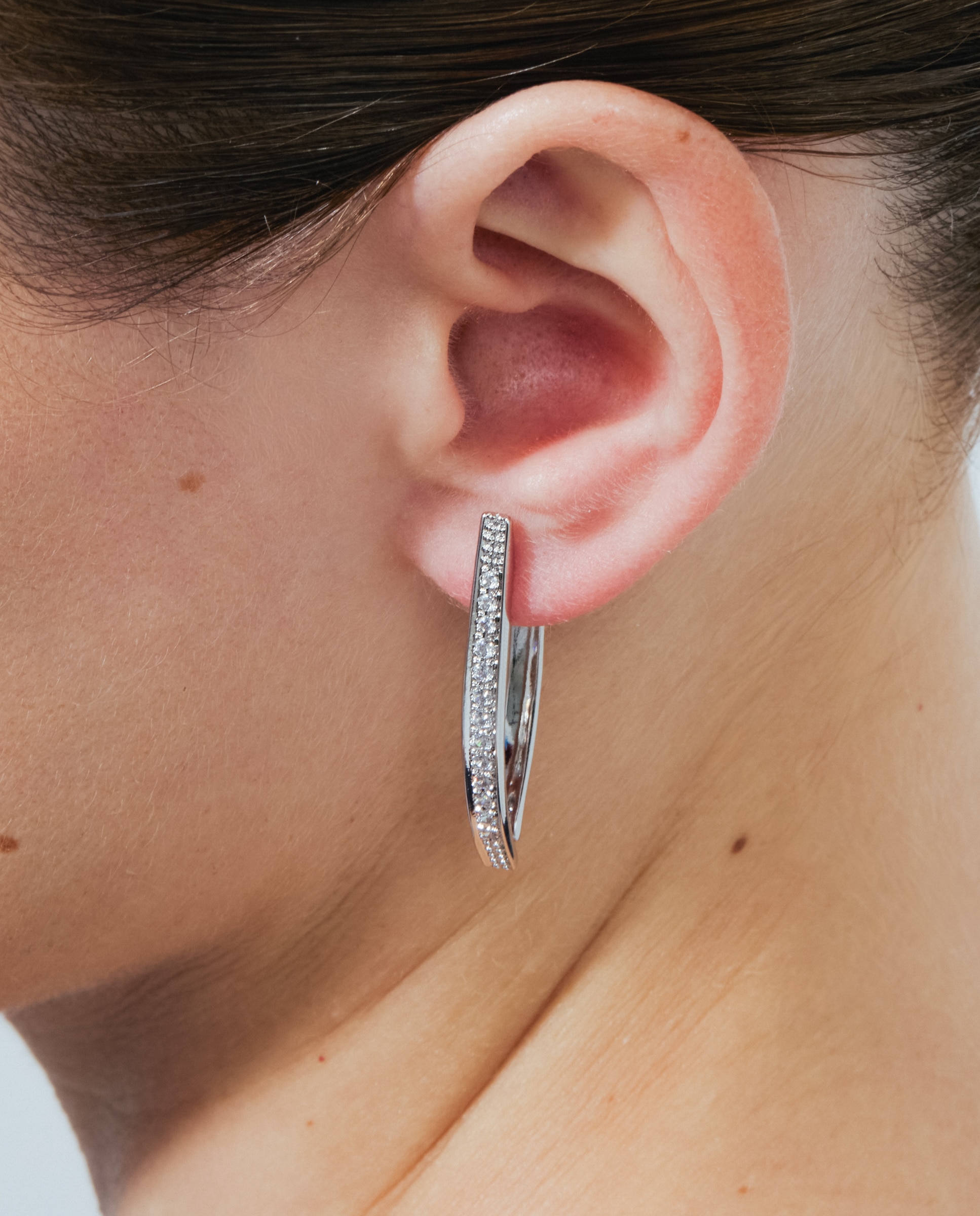 Brincos Special Edition com Acabamentos em Ródio e Zirconita Brilhante Prateado-4