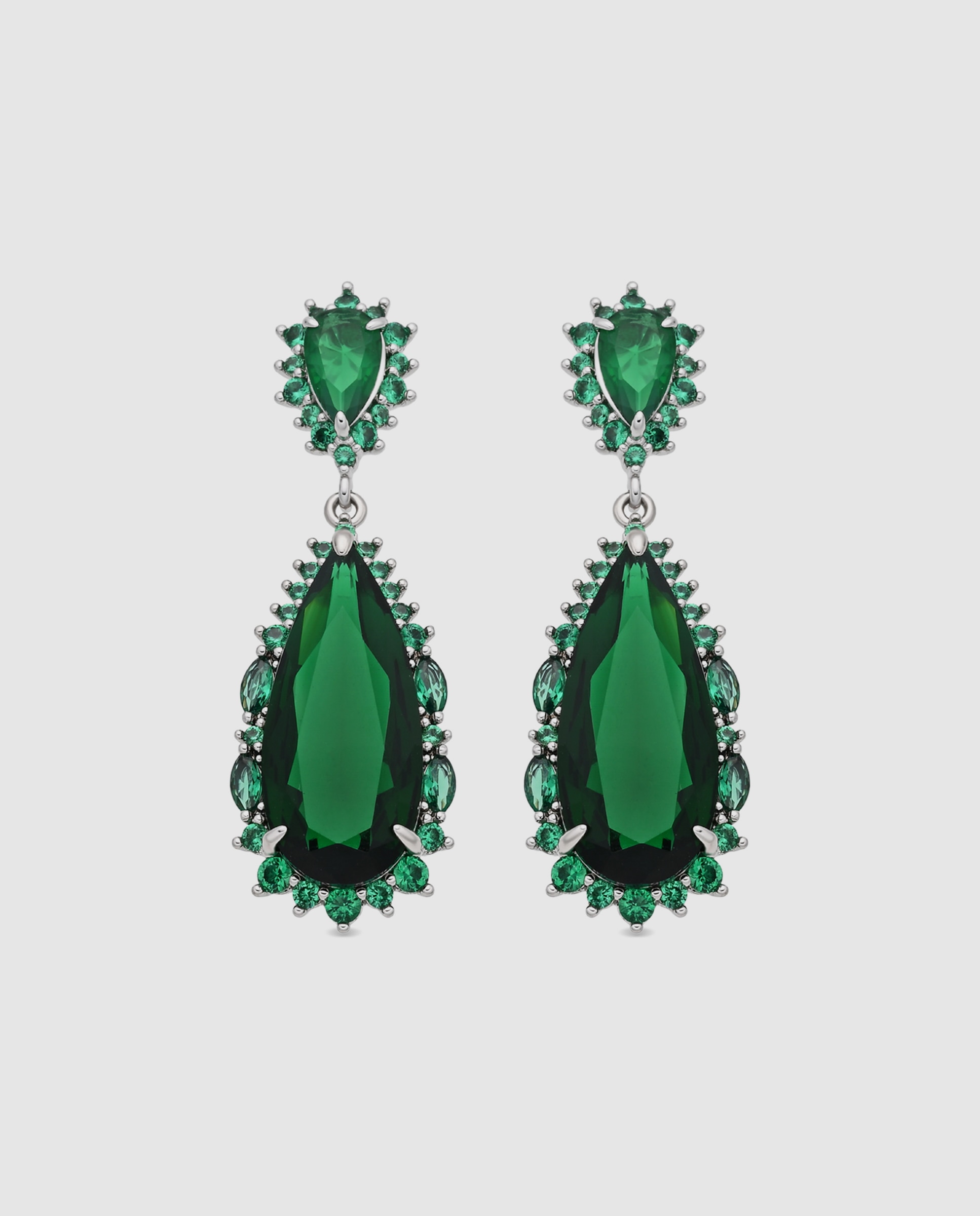 Brincos Special Edition com Acabamentos em Ródio e Zirconita Esmeralda Verde-1