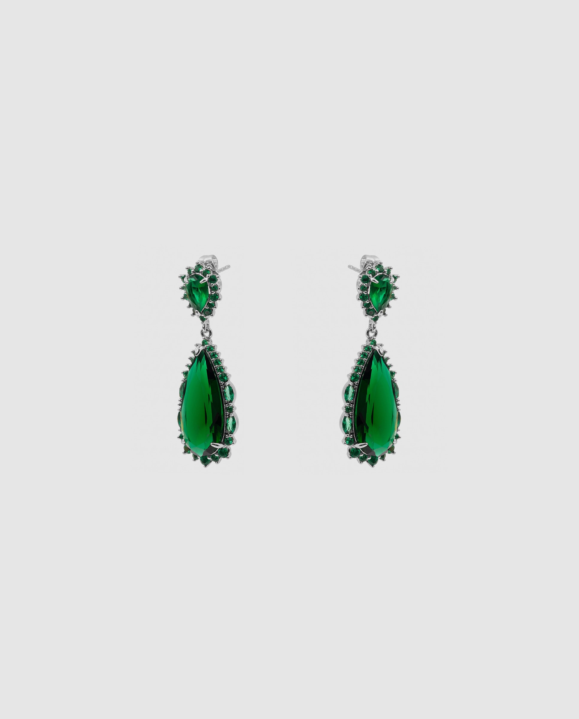 Brincos Special Edition com Acabamentos em Ródio e Zirconita Esmeralda Verde-3
