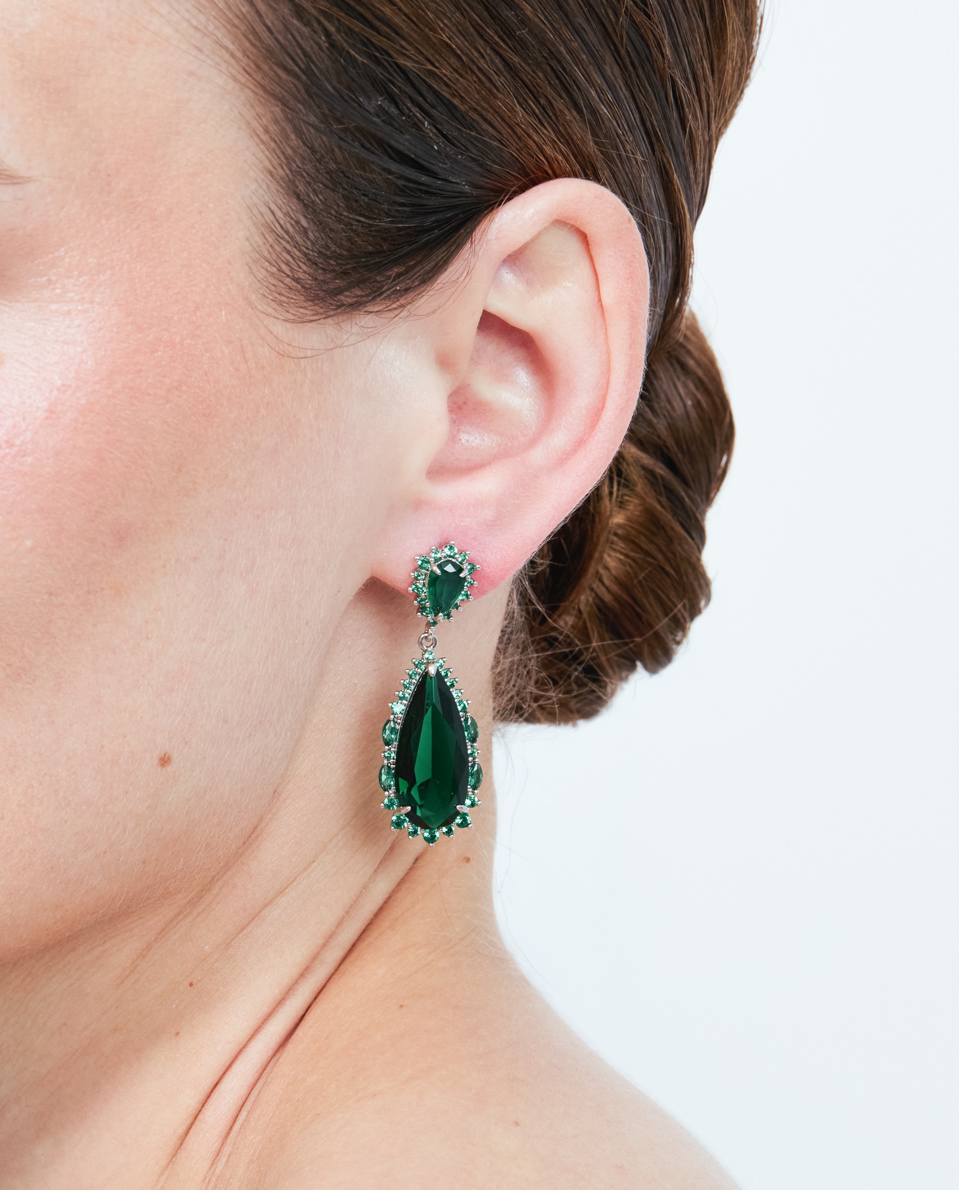 Brincos Special Edition com Acabamentos em Ródio e Zirconita Esmeralda Verde-4