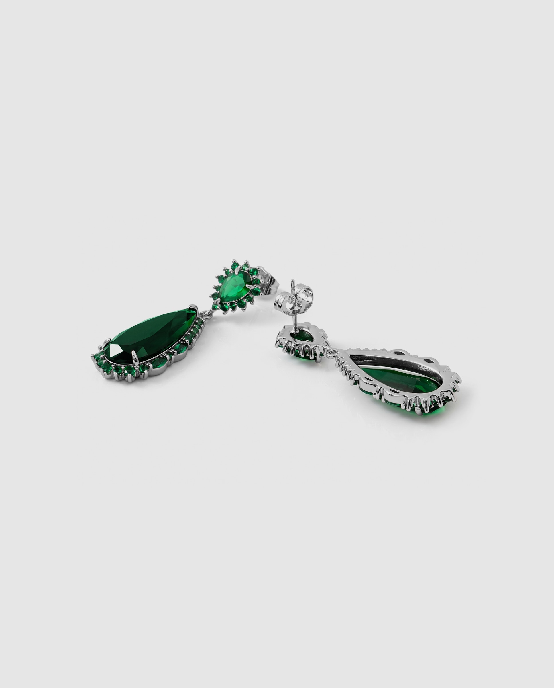 Brincos Special Edition com Acabamentos em Ródio e Zirconita Esmeralda Verde-6