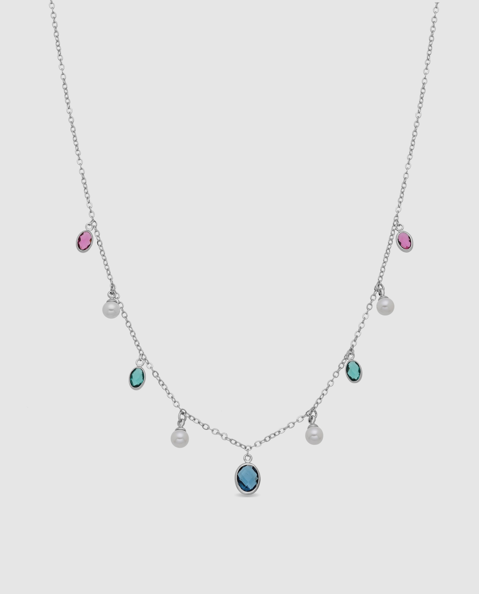 Colar Special Edition com Acabamento em Ródio e Pérola Branca Multicolor-1