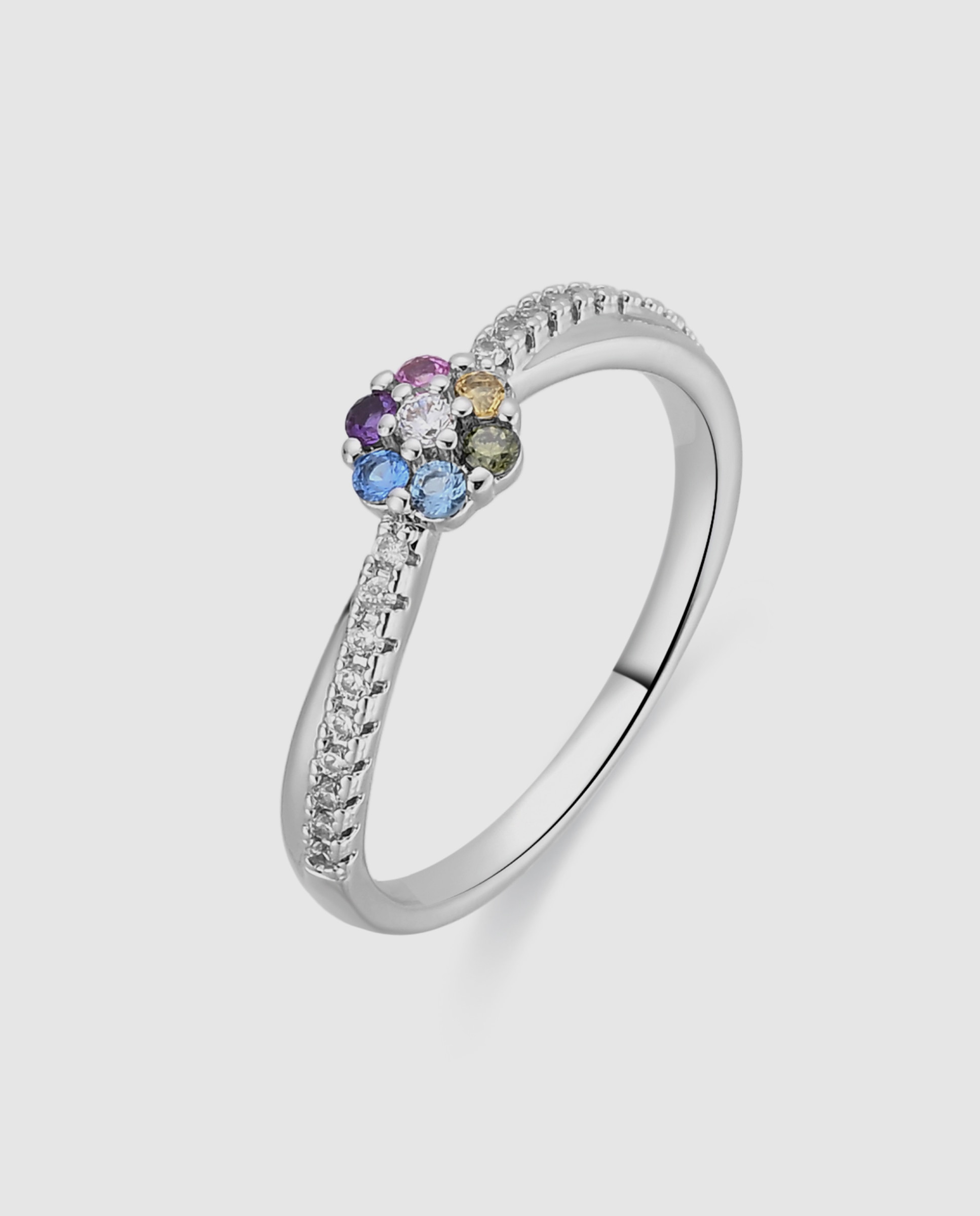 Anel Special Edition com Acabamento em Ródio e Zirconita Multicolor-1