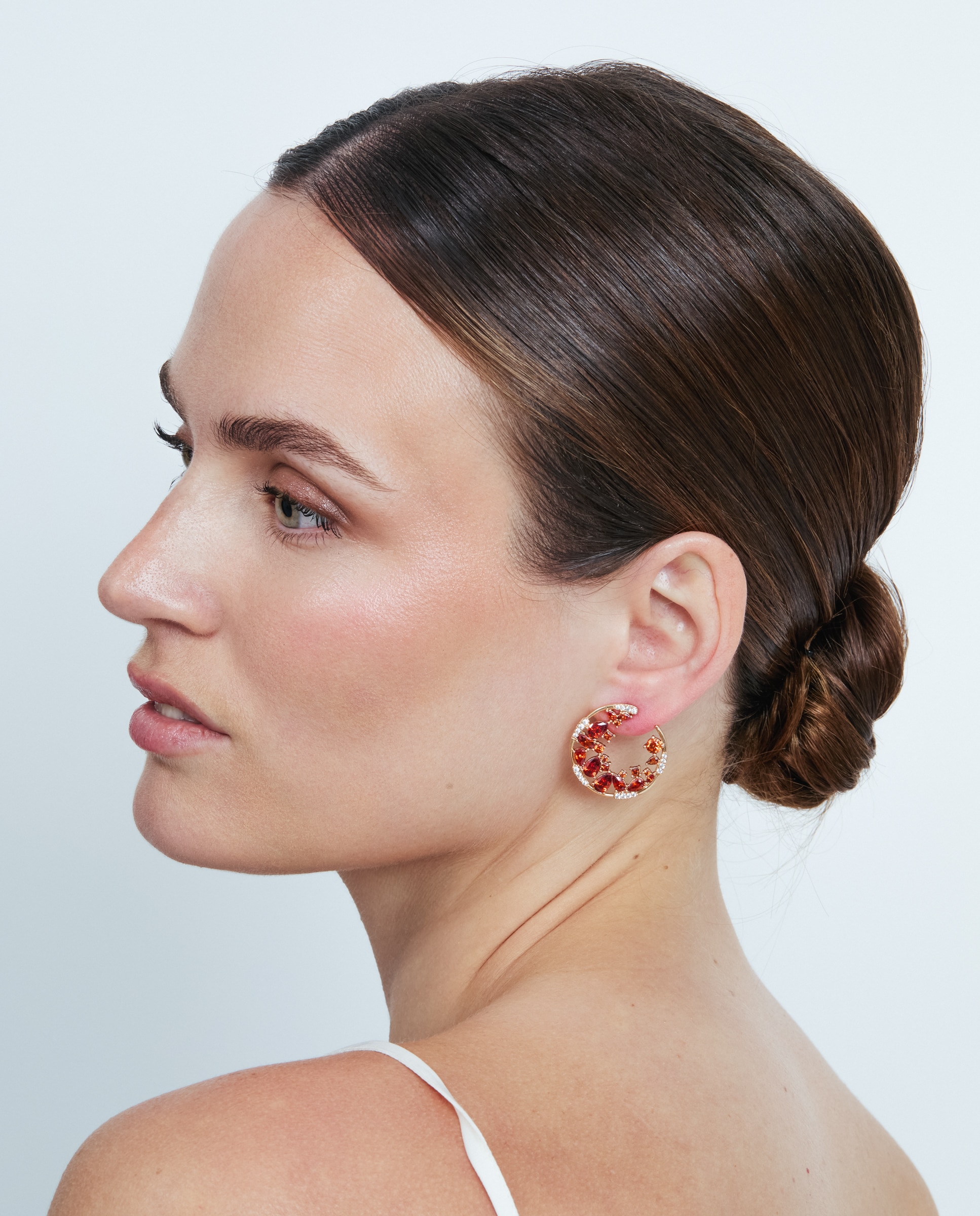 Brincos de Argola Special Edition com Acabamentos em Ouro Rosa 18k e Zirconita Rubi Vermelho-2