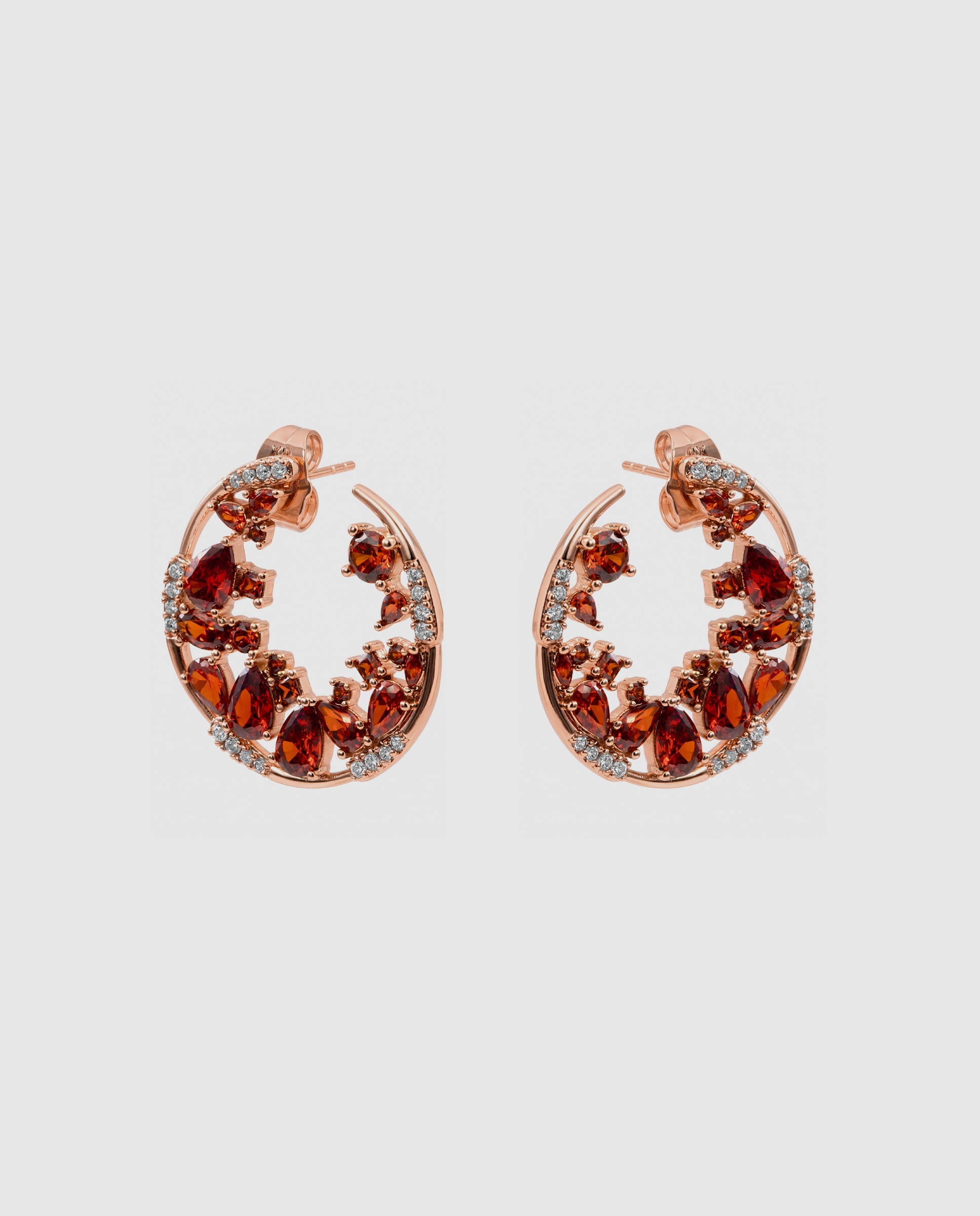 Brincos de Argola Special Edition com Acabamentos em Ouro Rosa 18k e Zirconita Rubi Vermelho-3