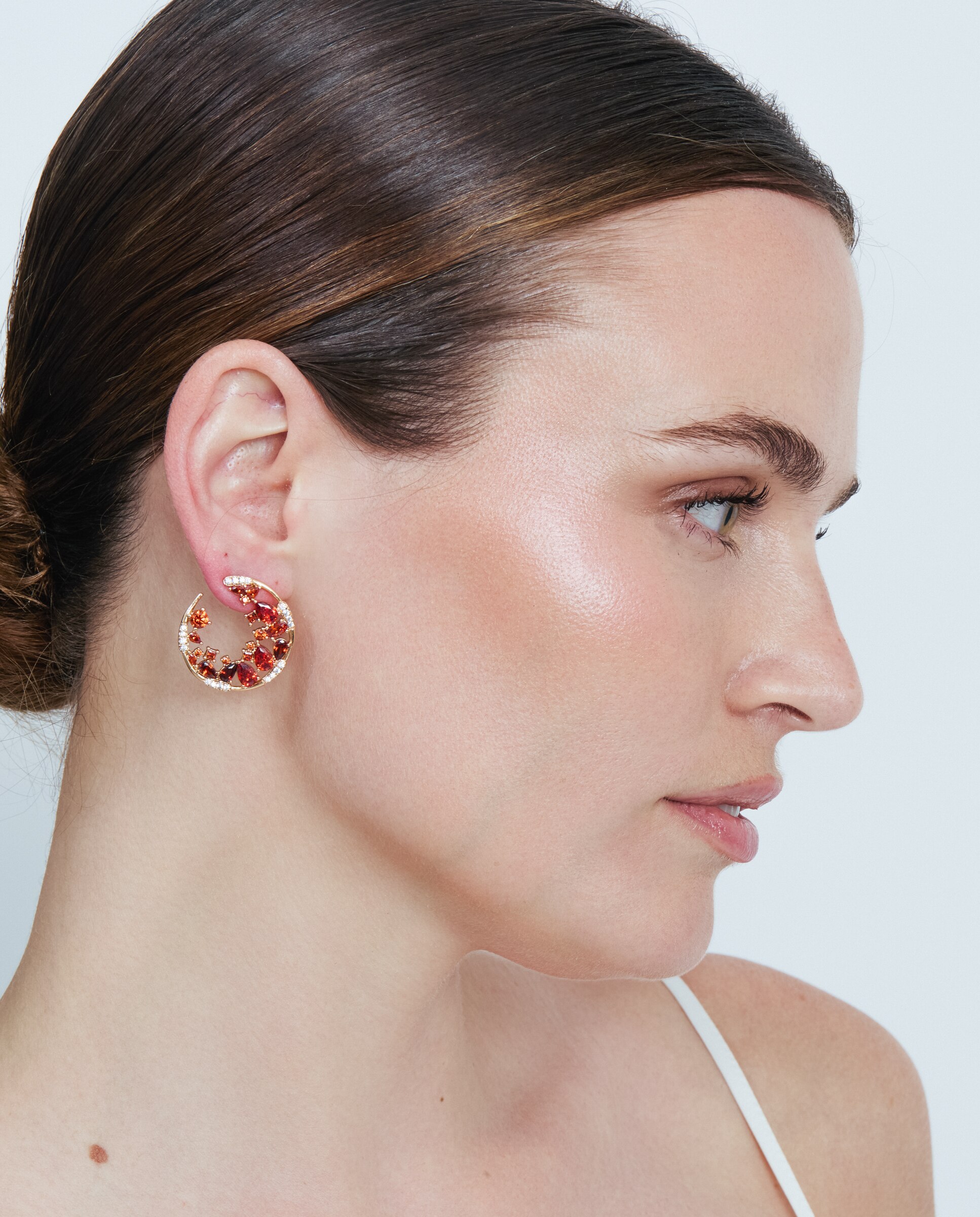 Brincos de Argola Special Edition com Acabamentos em Ouro Rosa 18k e Zirconita Rubi Vermelho-5