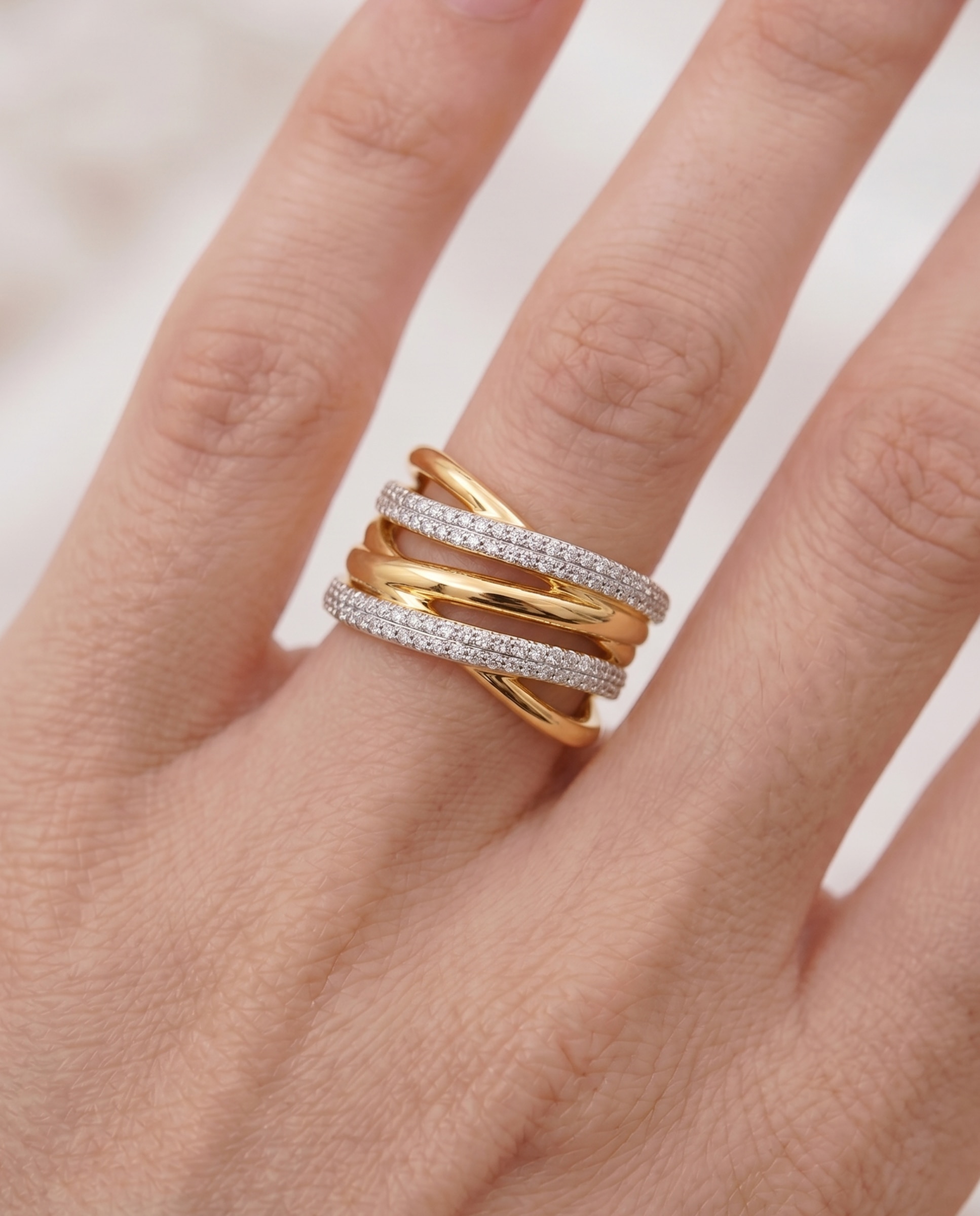 Anel Africa Acabado em Ouro Amarelo de 18k com Zirconita Brilhante Dourado-5
