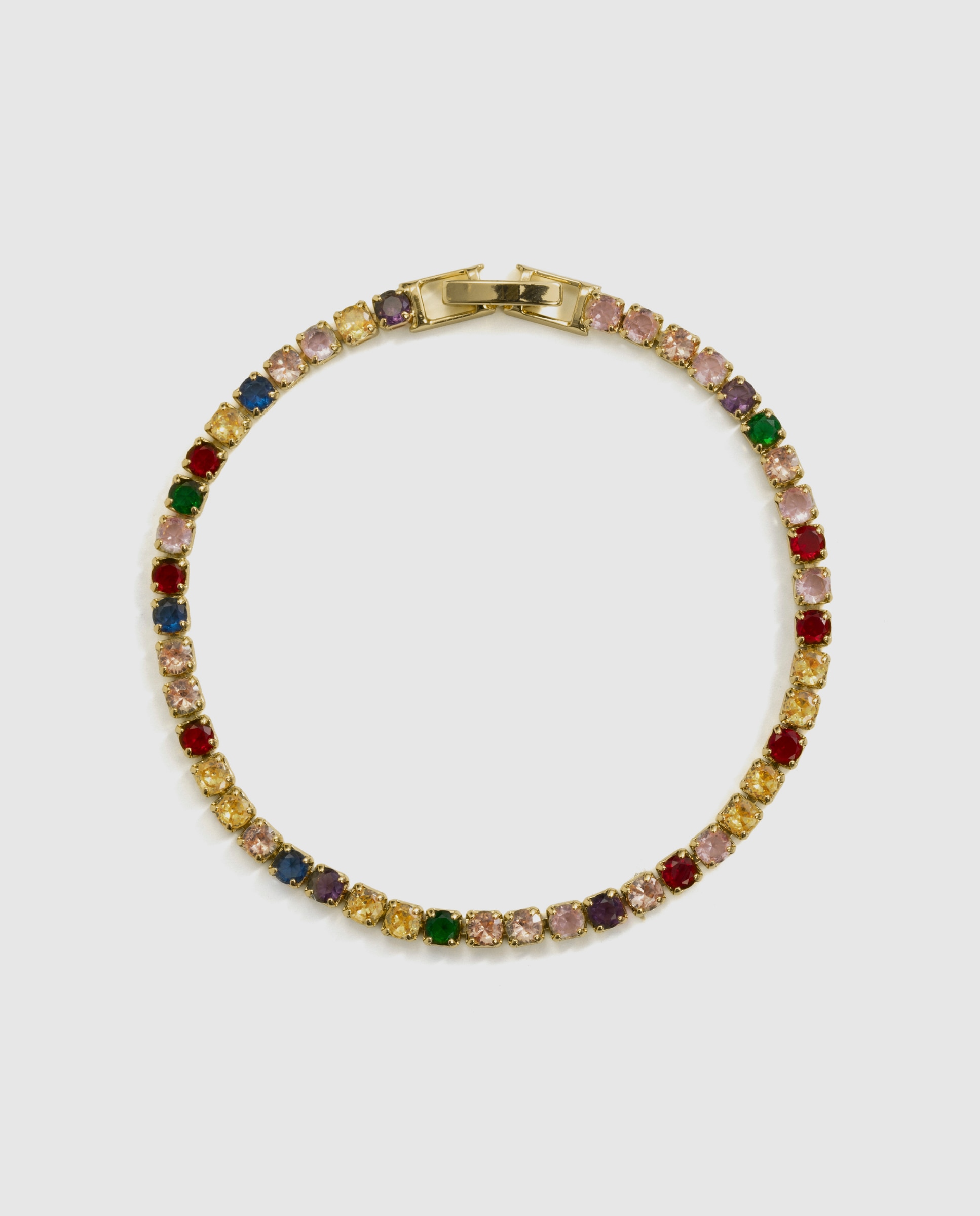Pulseira Tennis Africa Acabada em Ouro Amarelo de 18k com Zirconita Multicolor-3
