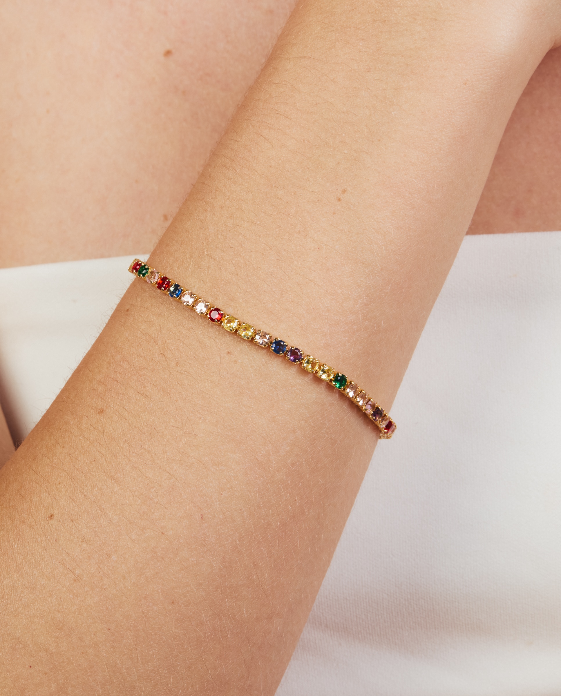 Pulseira Tennis Africa Acabada em Ouro Amarelo de 18k com Zirconita Multicolor-4