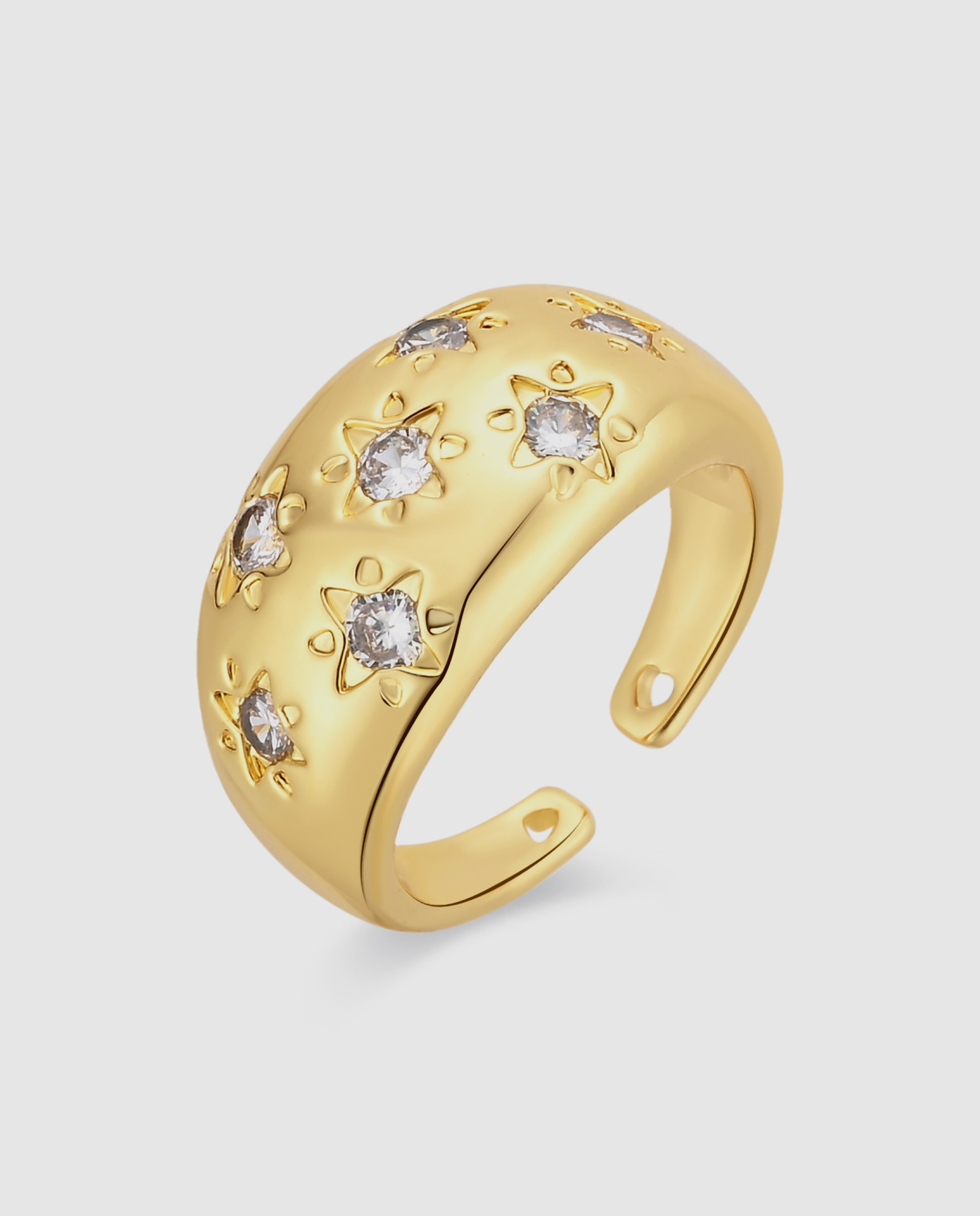Anel Africa Acabado em Ouro Amarelo de 18k com Zirconita Brilhante Dourado-1