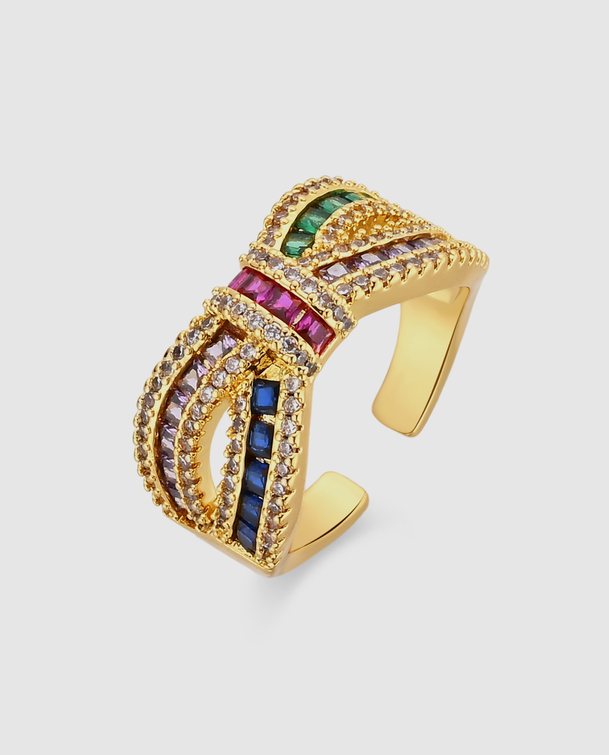 Anel Africa Acabado em Ouro Amarelo de 18k com Zirconita Multicolor-1